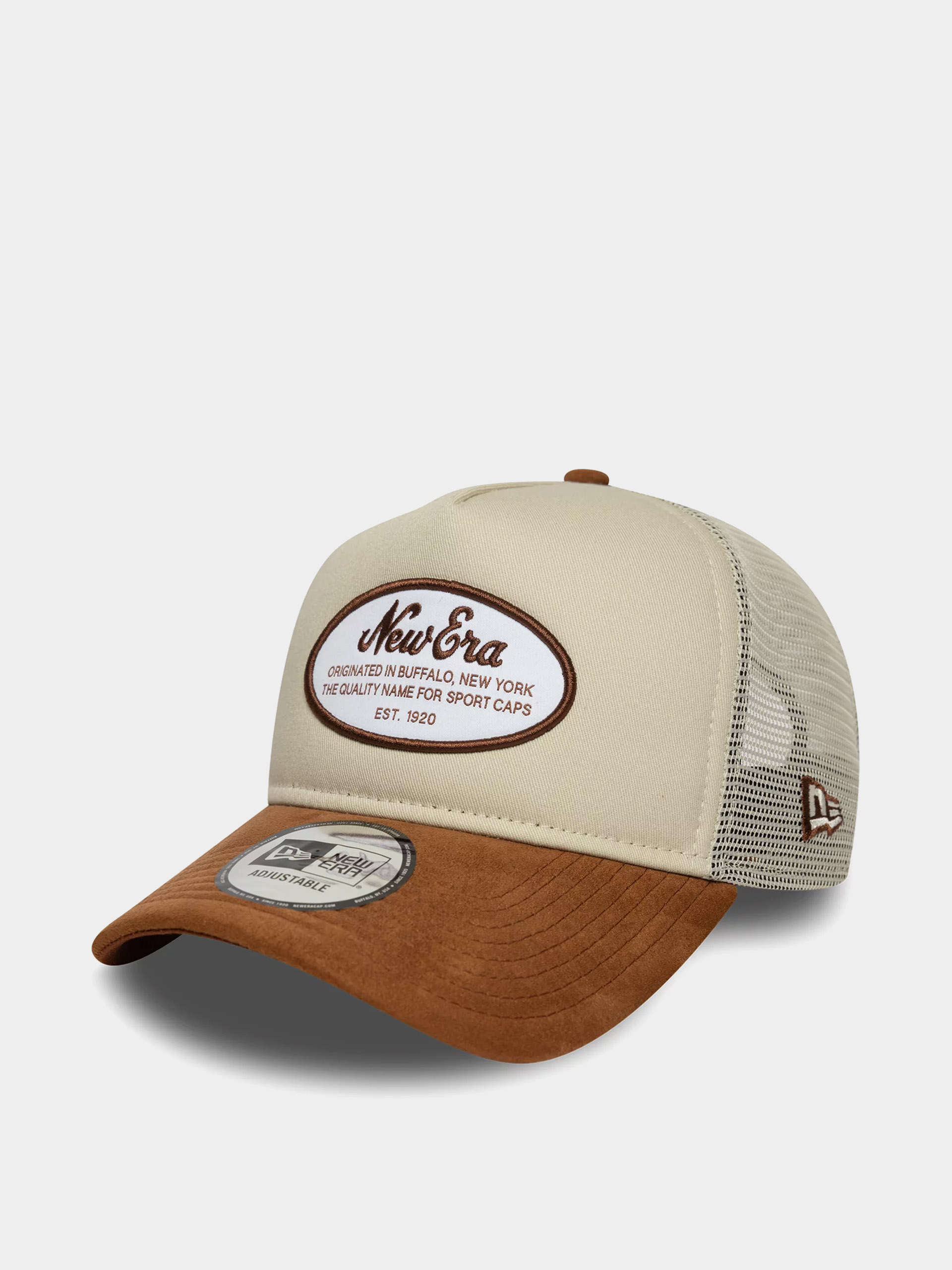 Baseball sapka New Era Oval Patch Suede Trucker (stone/brown)
