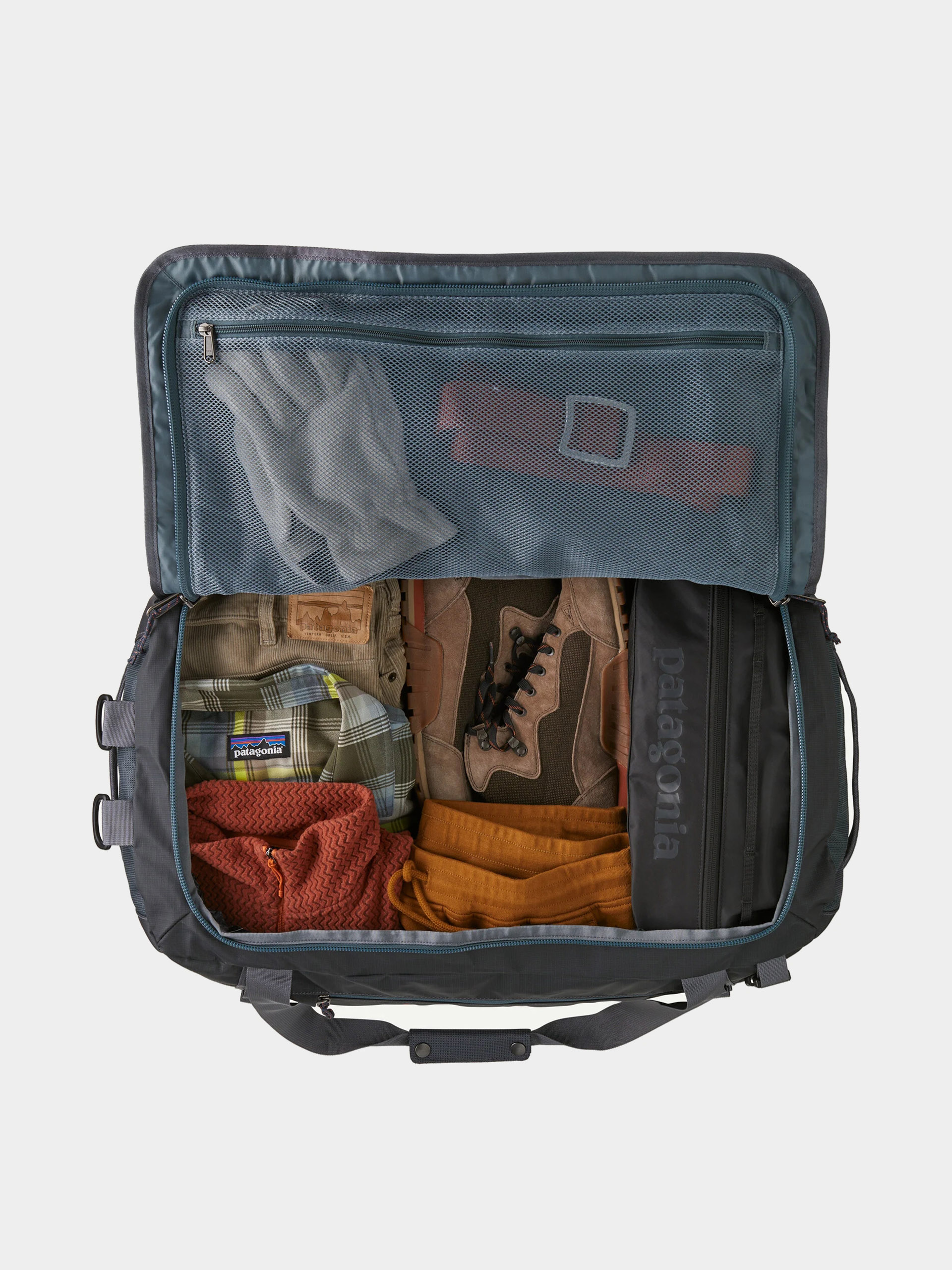 Táska Patagonia Black Hole Duffel 55L (smolder blue w/amanita red)