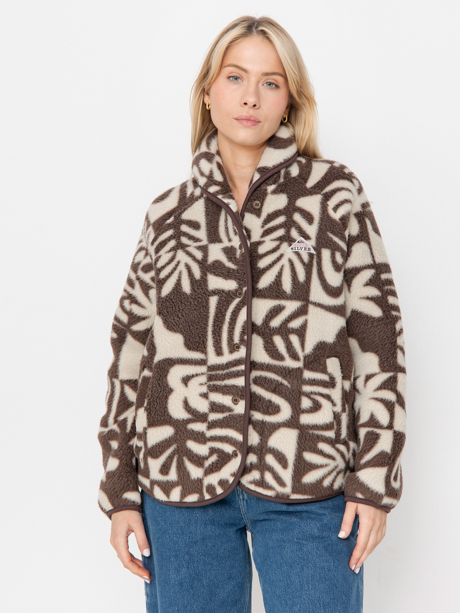 Polár pulóver Quiksilver Chalok Sherpa Wmn (chocolate brown chalok checker)