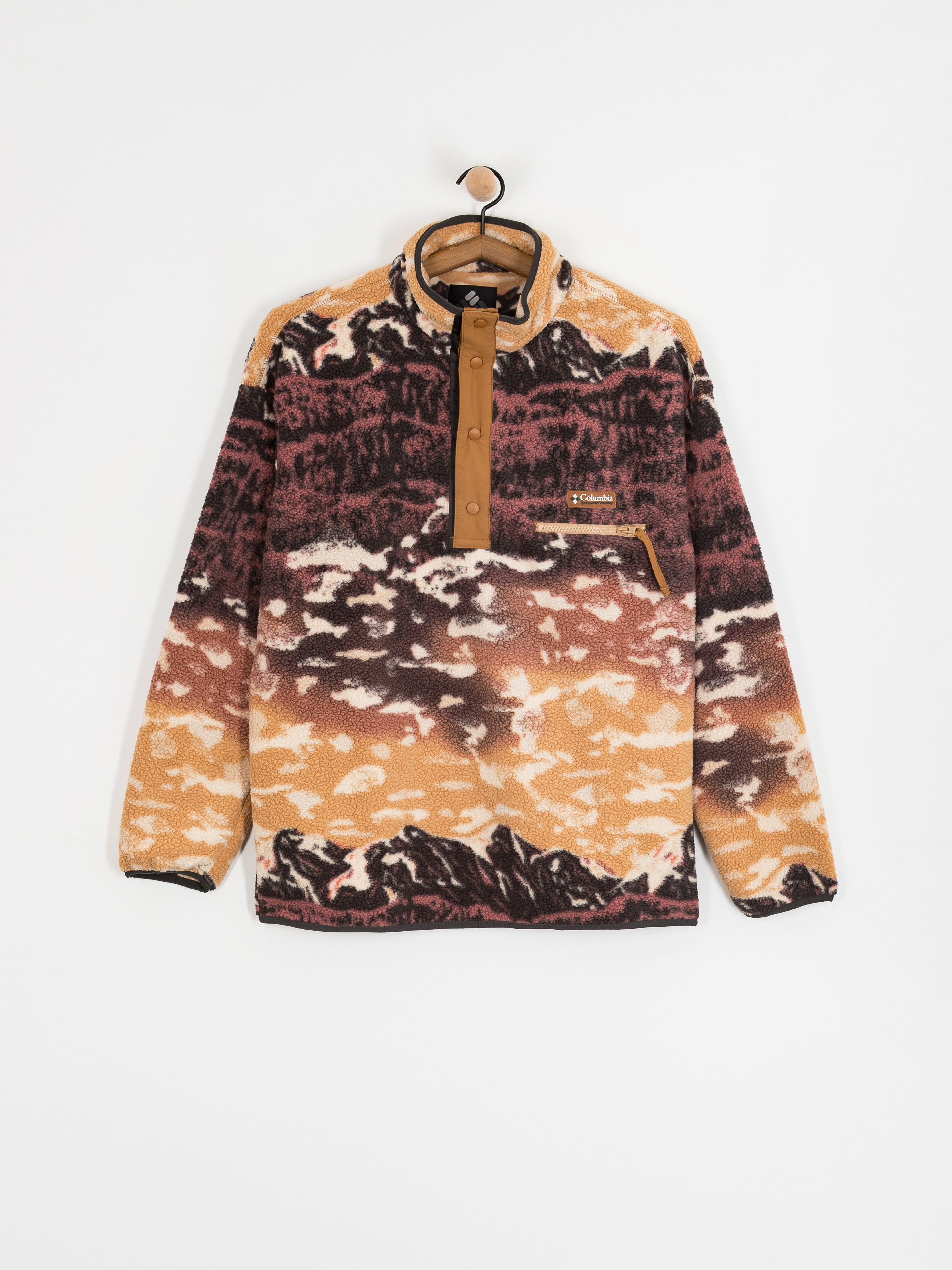 Férfi Columbia Helvetia II Printed Half Snap Polár pulóver (camel brown sisters)