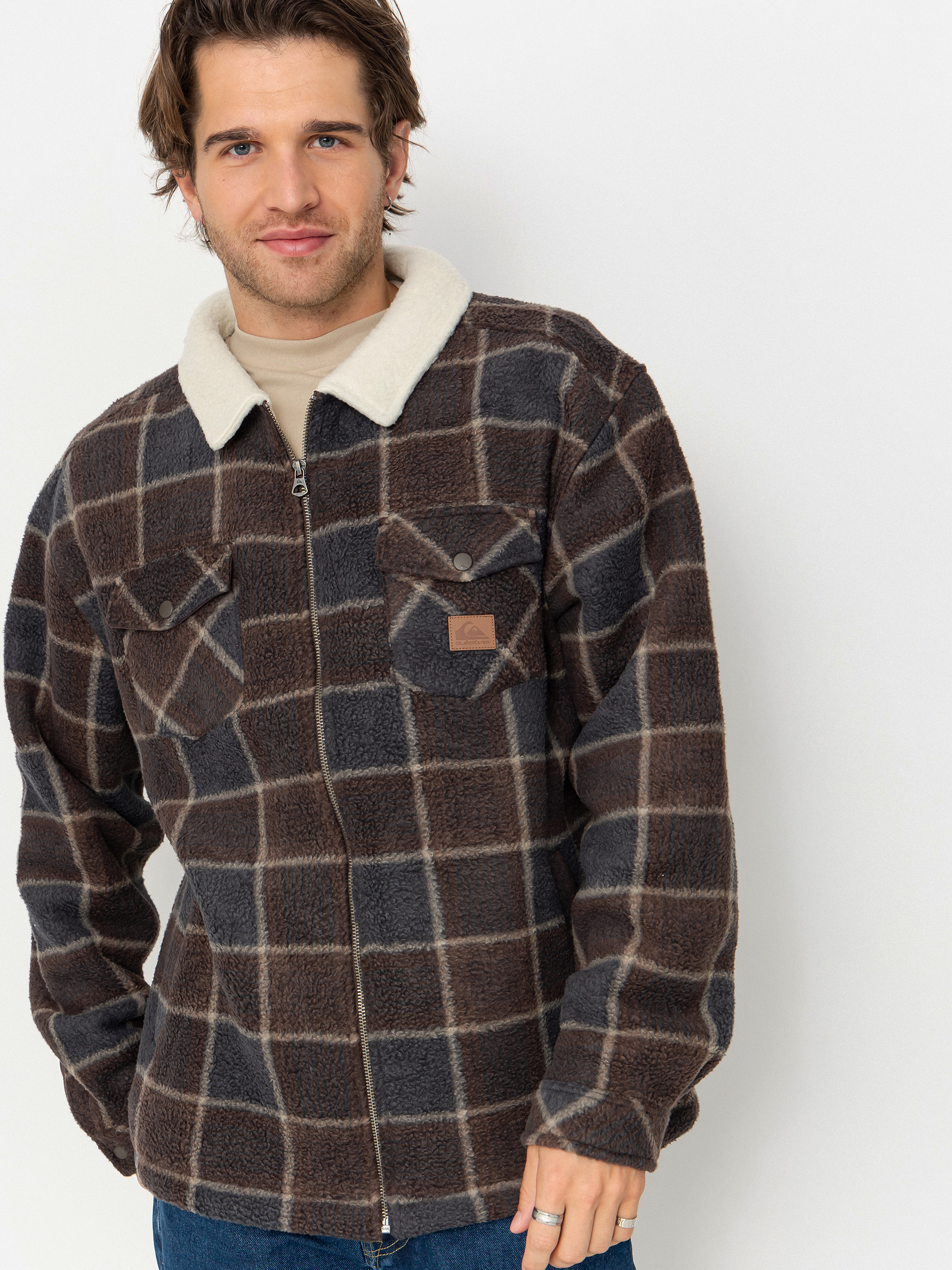Quiksilver Sherpa Jacket Polár pulóver (chocolate brown sherpa plaid)