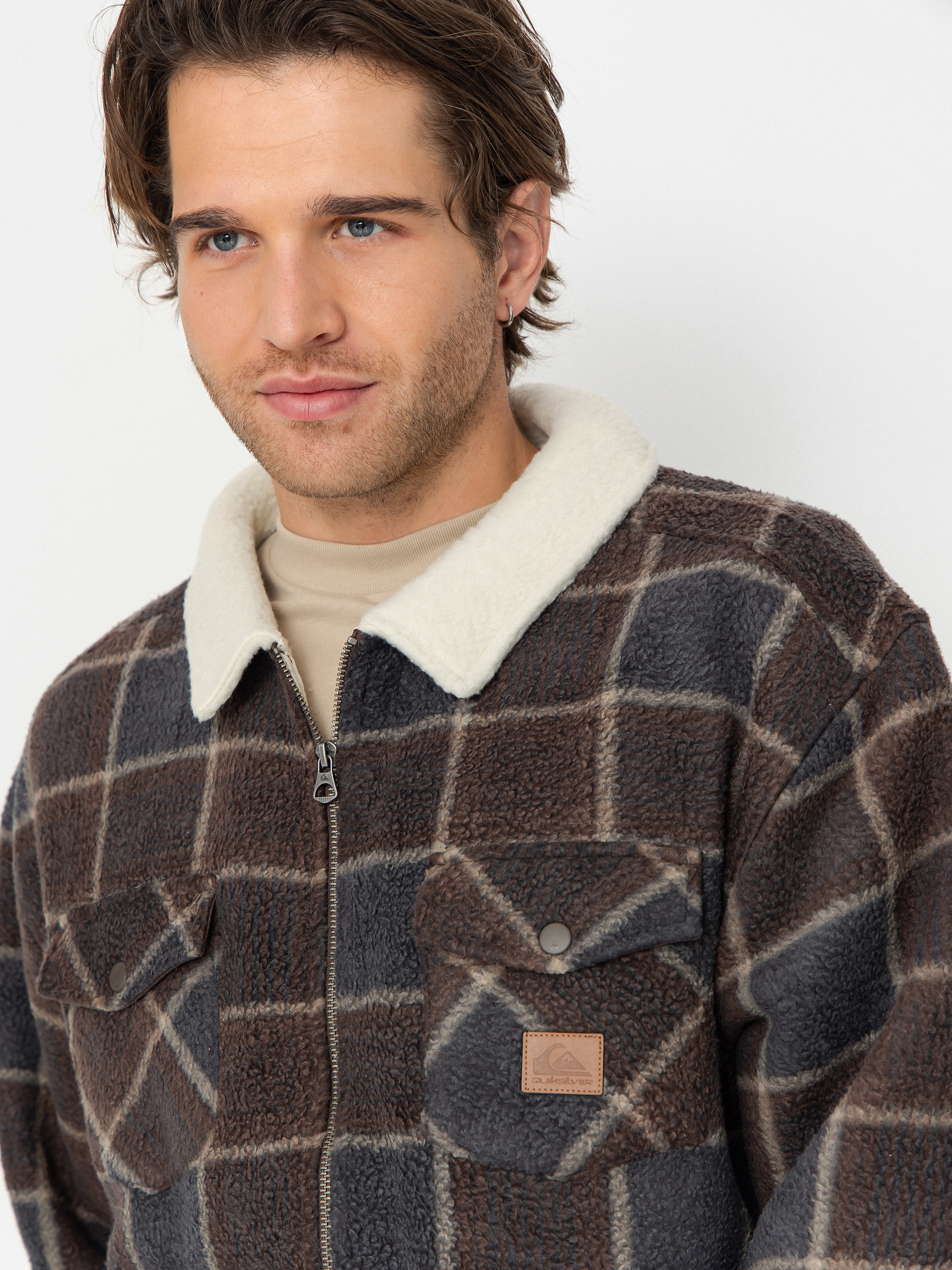 Férfi Quiksilver Sherpa Jacket Polár pulóver (chocolate brown sherpa plaid)