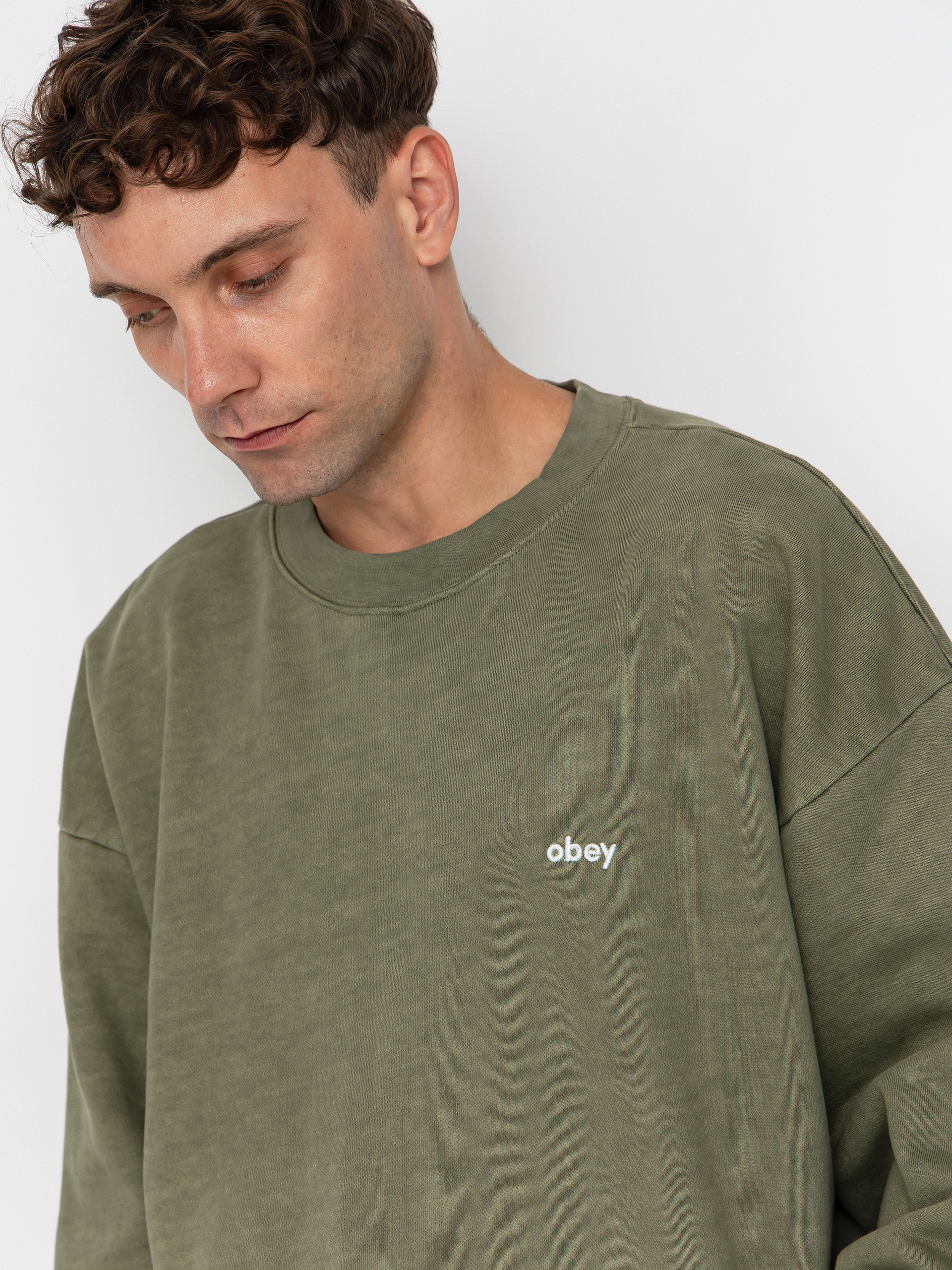 OBEY Lowercase Pigment Crew Pulóver (pigment deep lichen green)