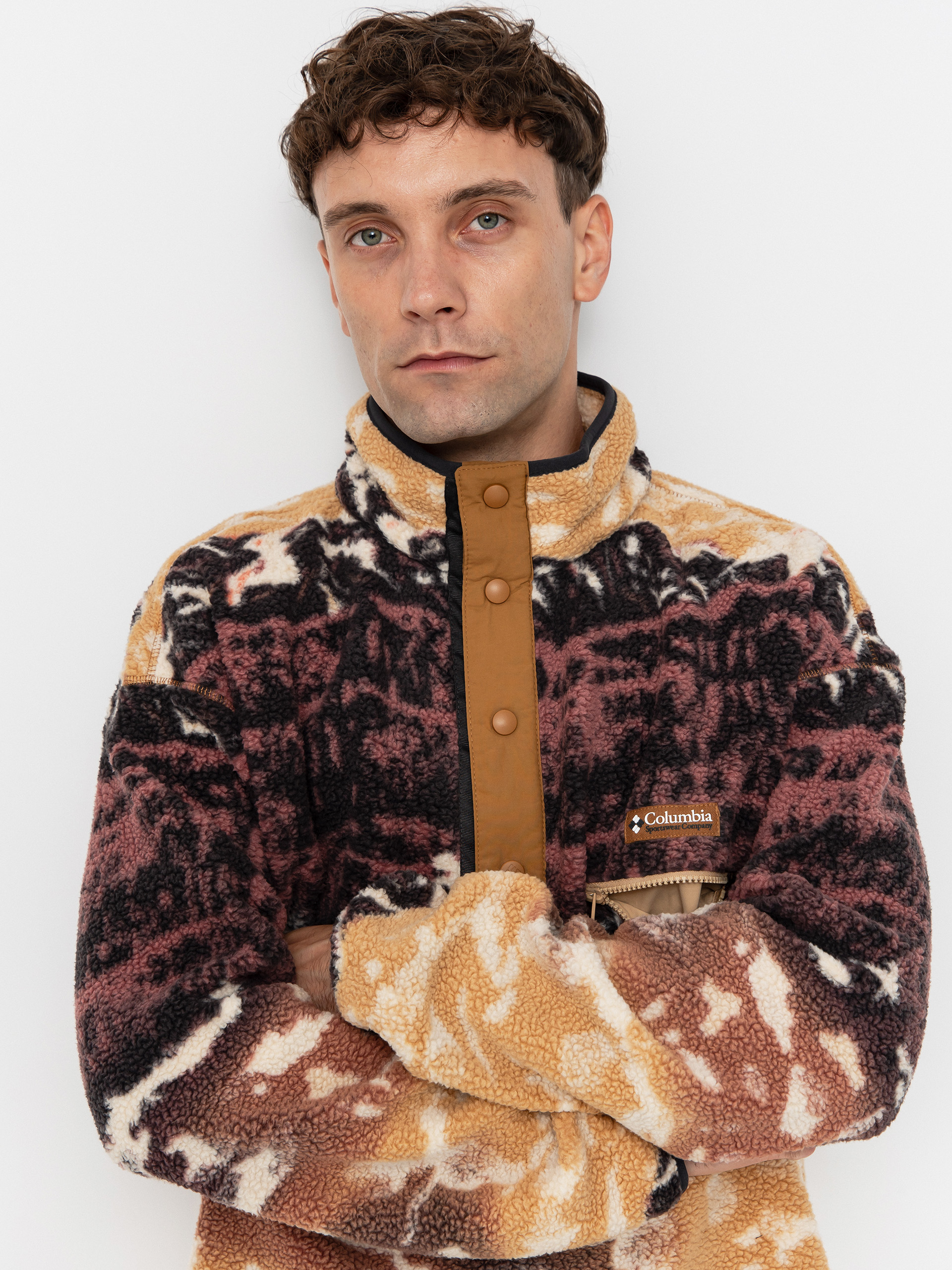 Férfi Columbia Helvetia II Printed Half Snap Polár pulóver (camel brown sisters)