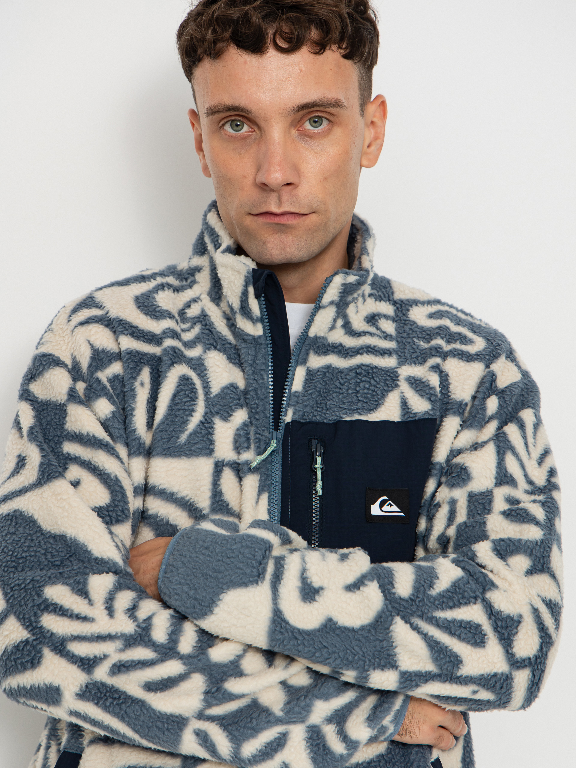 Férfi Polár pulóver Quiksilver Clean Coast FZ (china blue desert checker)