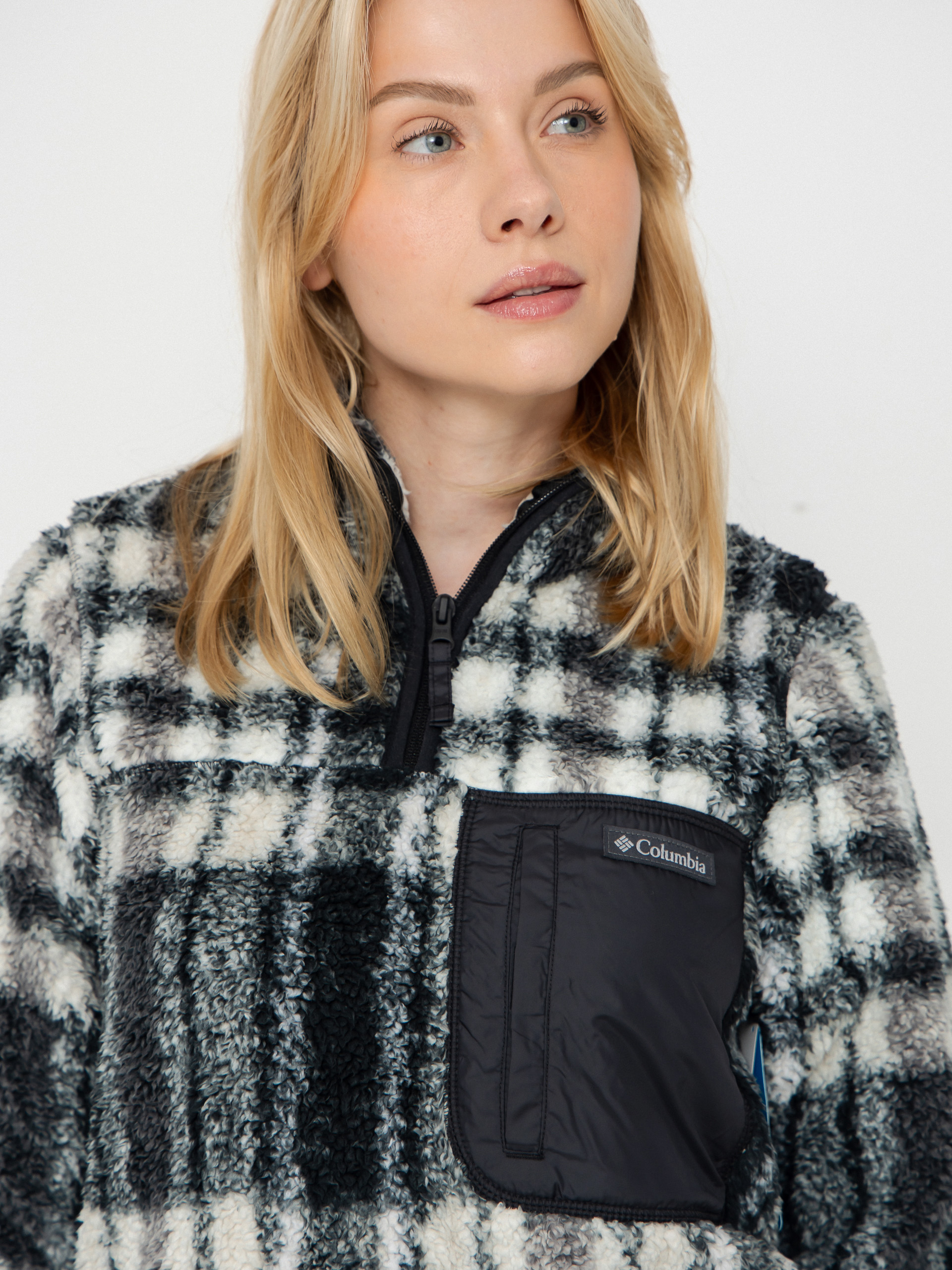 Női Columbia West Bend 1/4 Zip II Polár pulóver (black herringplaid)