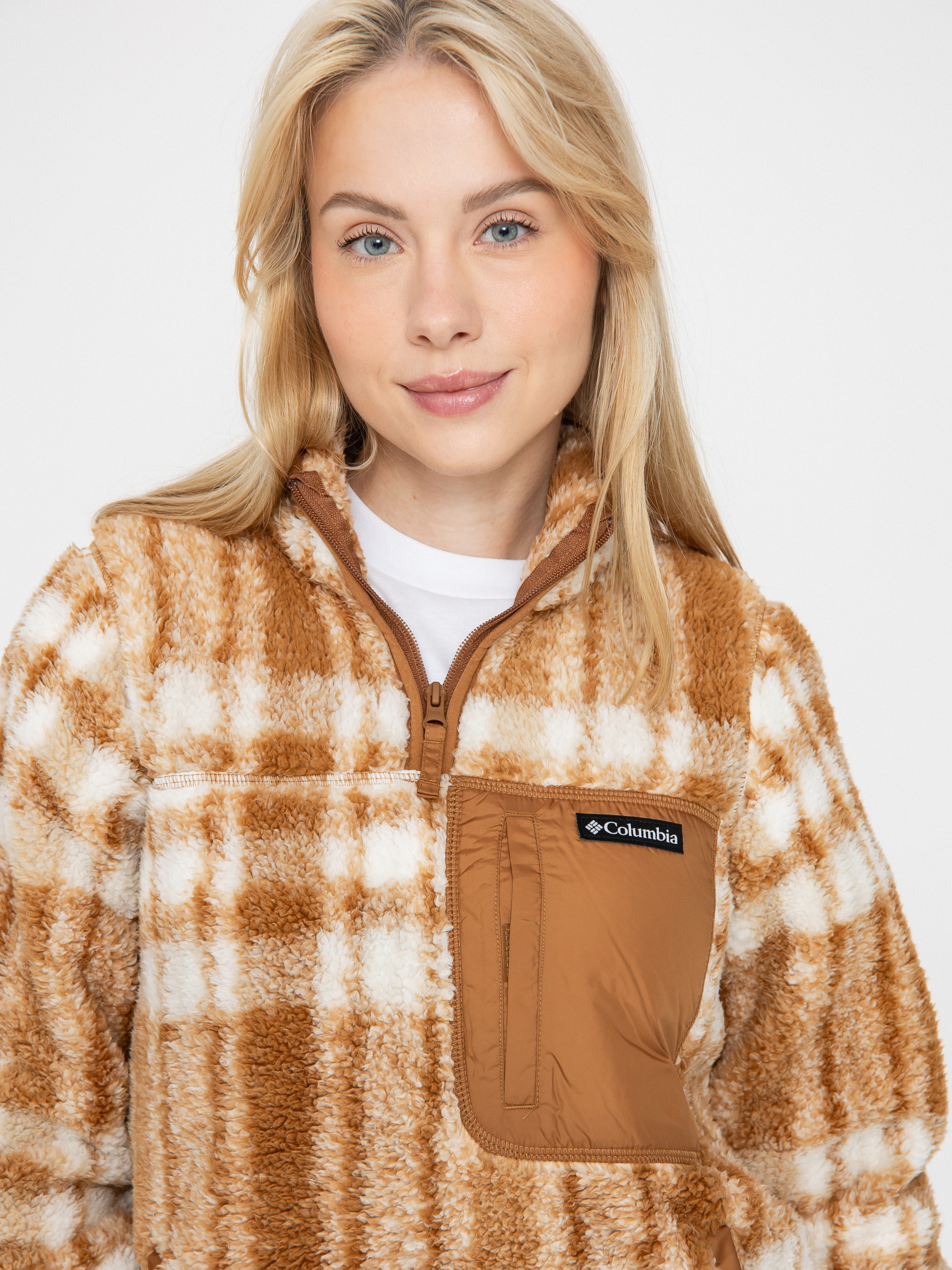Női Columbia West Bend 1/4 Zip II Polár pulóver (camel brown herringplaid)