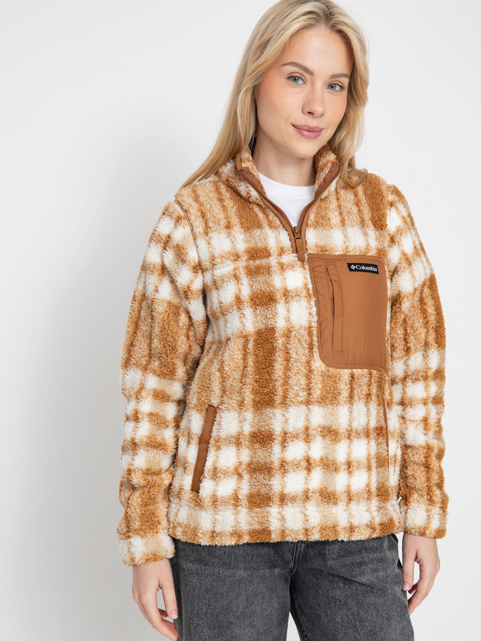 Női Columbia West Bend 1/4 Zip II Polár pulóver (camel brown herringplaid)