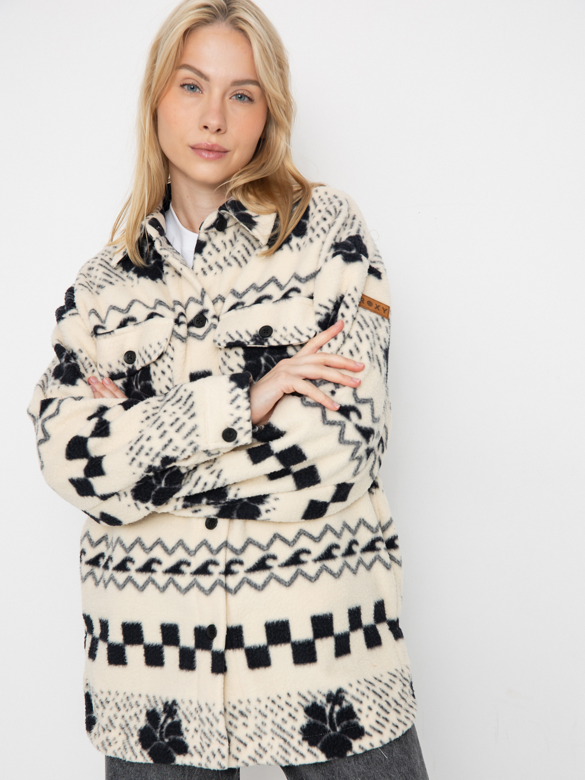 Polár pulóver Roxy Morning Crush Shacket Wmn (parchment morning crush)