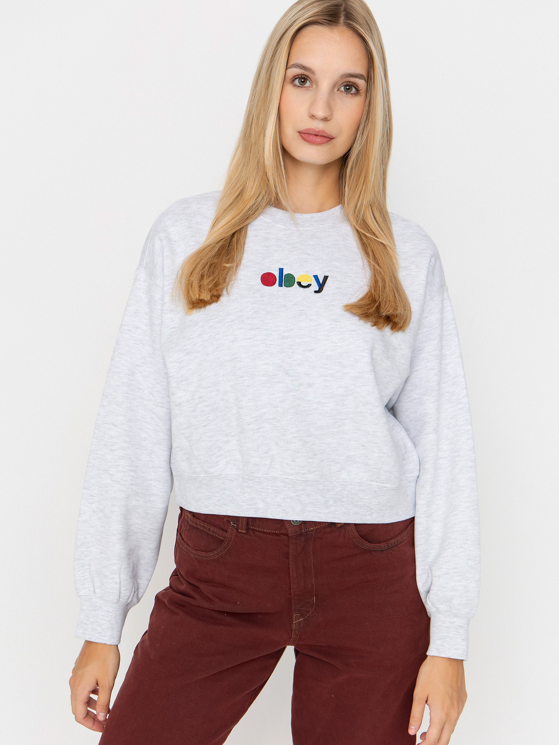 Pulóver OBEY Blocks Cropped Crew Wmn (ash grey)