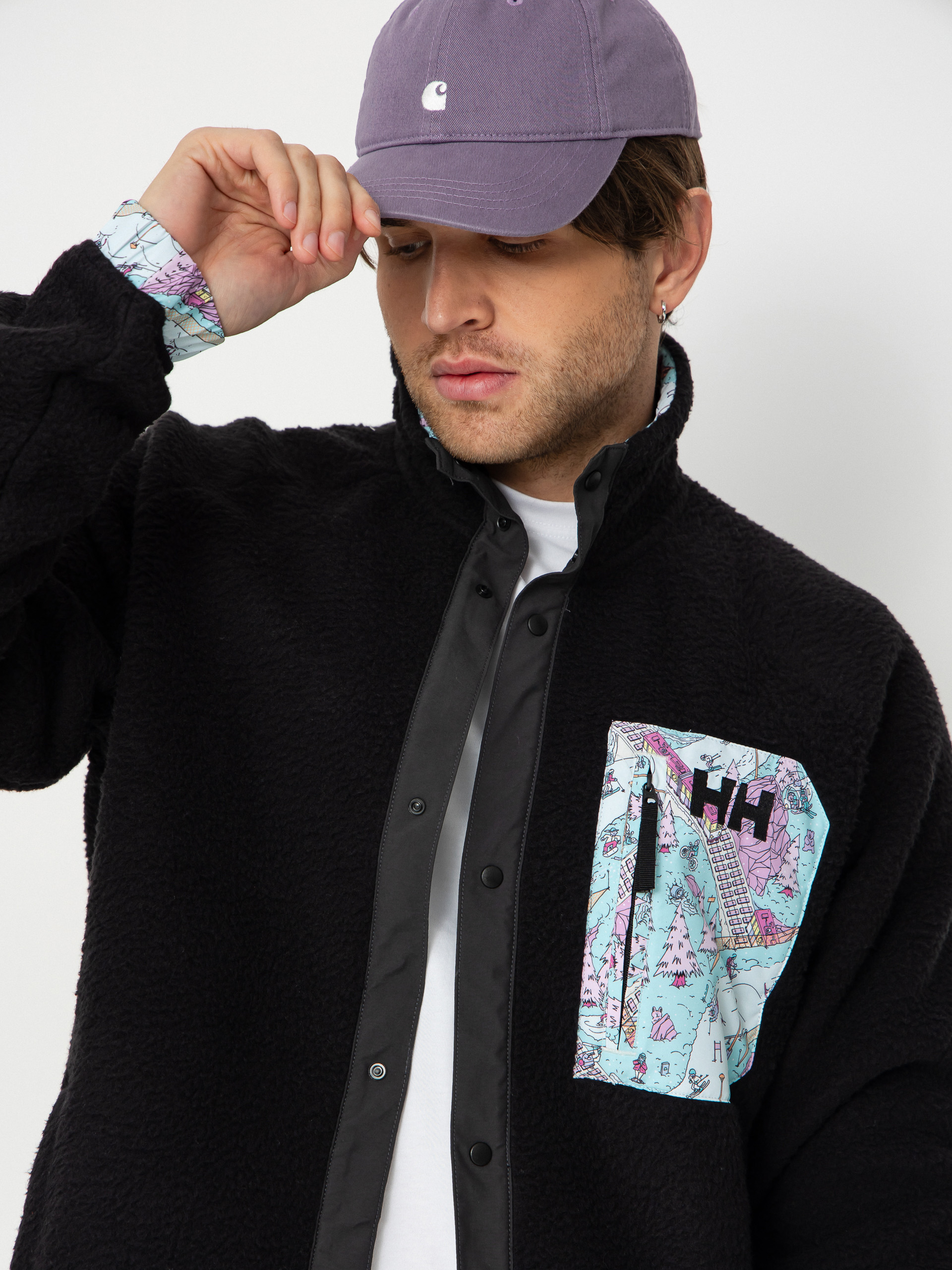 Férfi Polár pulóver Helly Hansen Panorama Pile Snap (black oslo aop)