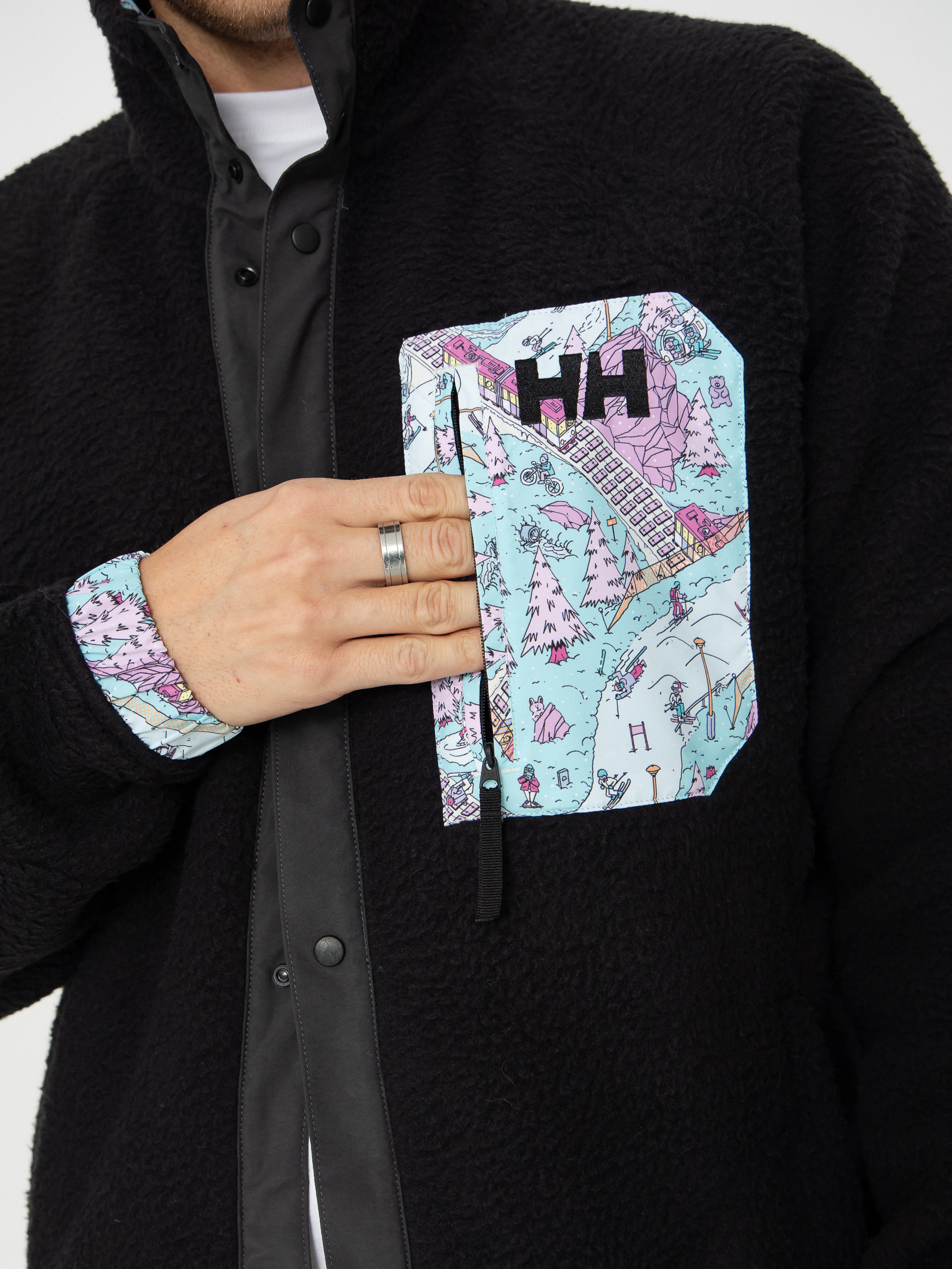 Férfi Polár pulóver Helly Hansen Panorama Pile Snap (black oslo aop)