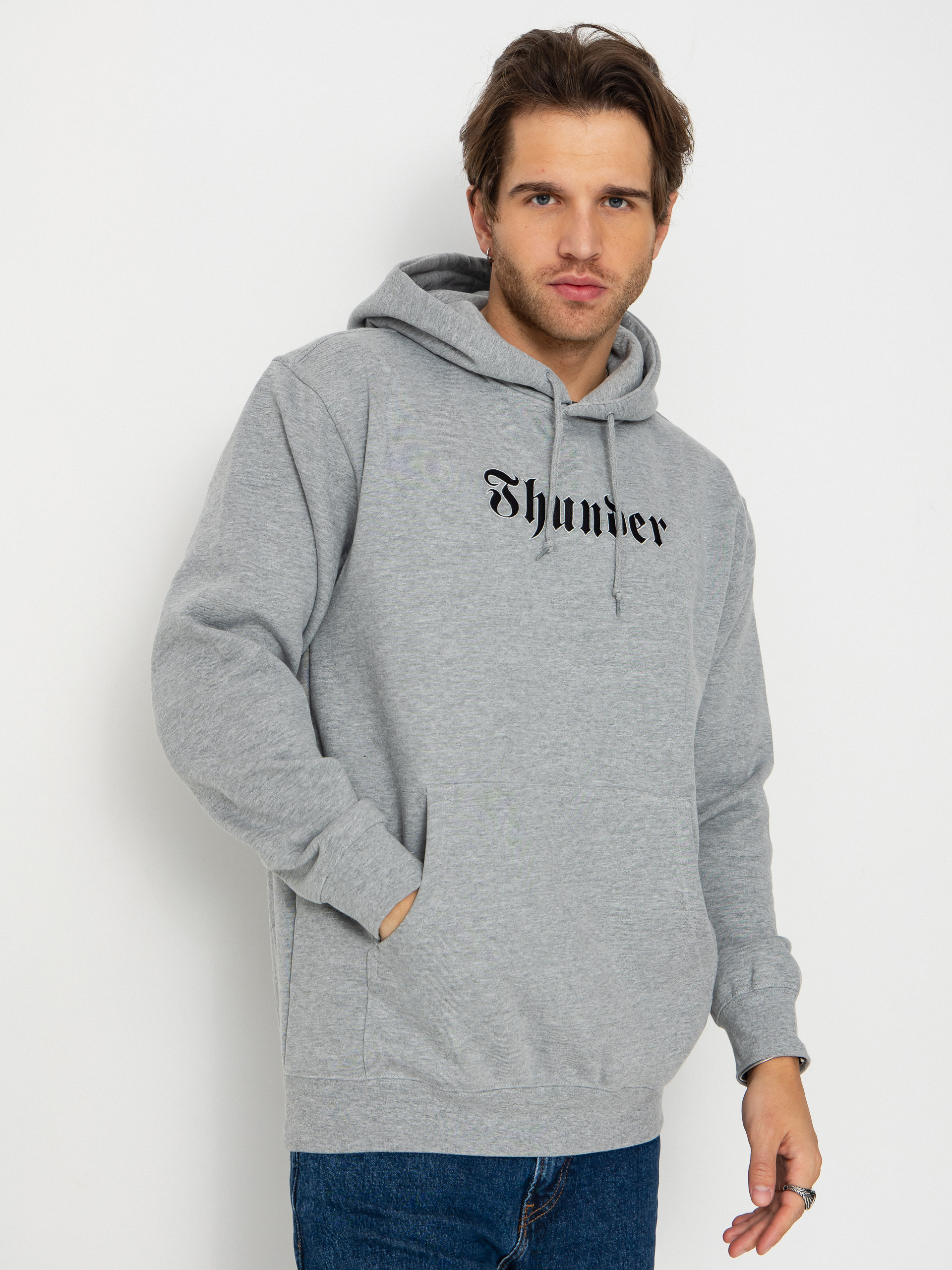 Thunder Script Pulóver (heather grey w/black embroidery)