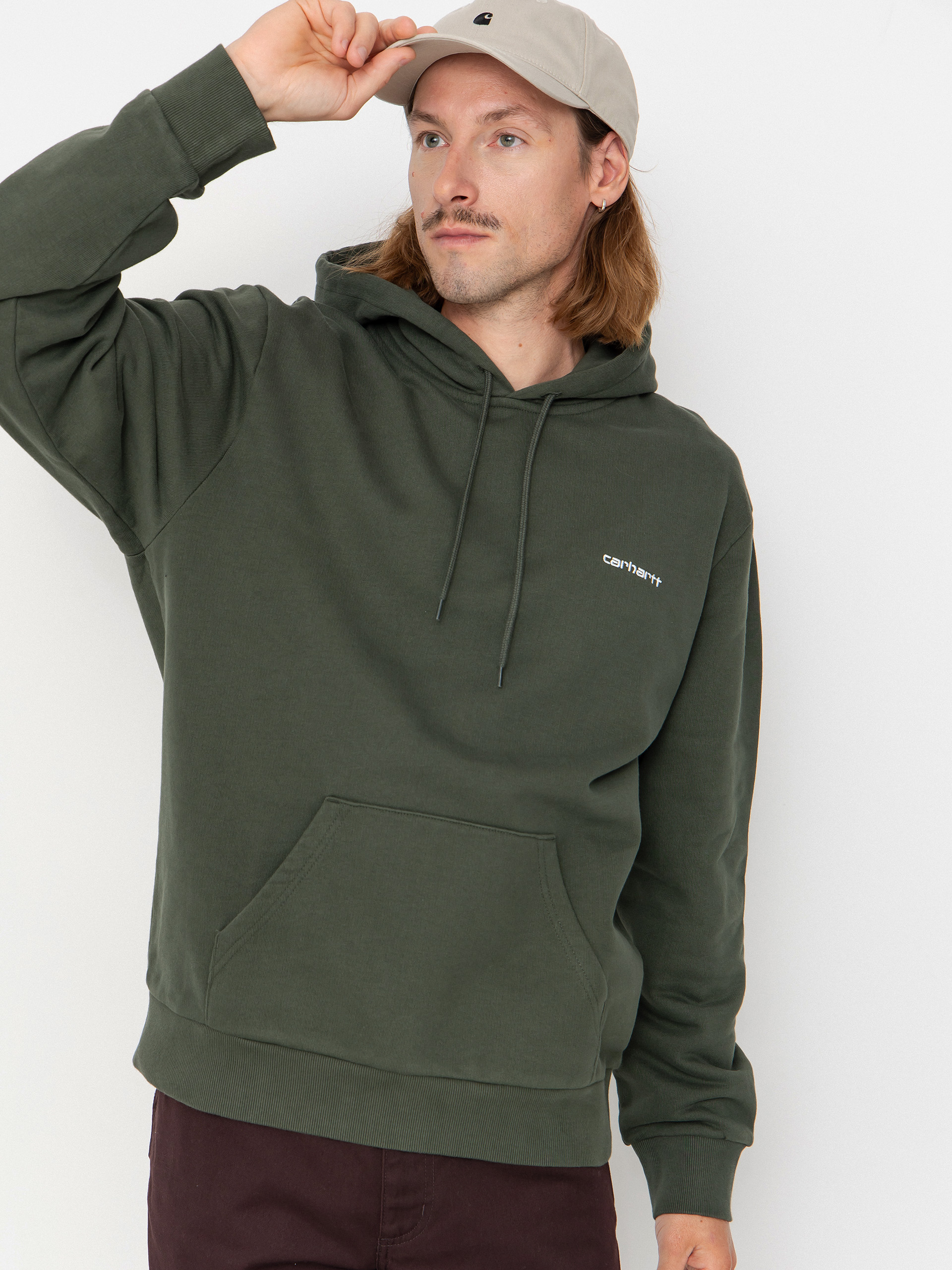 Kapucnis pulóver Carhartt WIP Script Embroidery HD (opuntia/white)