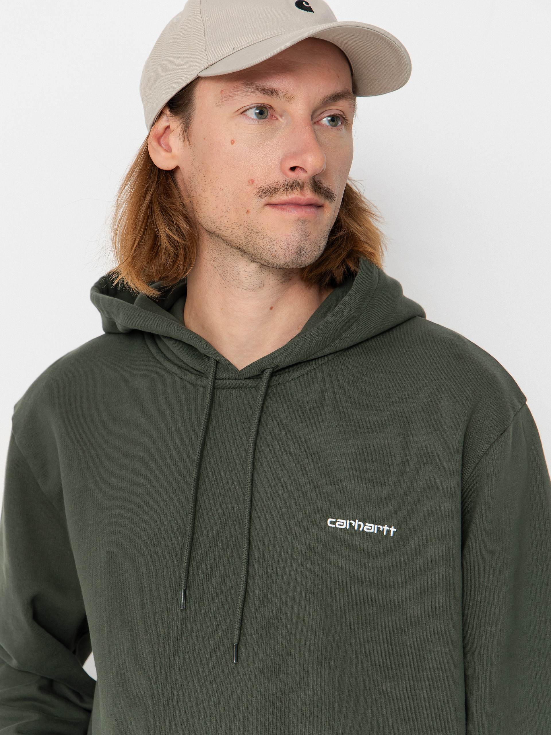 Kapucnis pulóver Carhartt WIP Script Embroidery HD (opuntia/white)