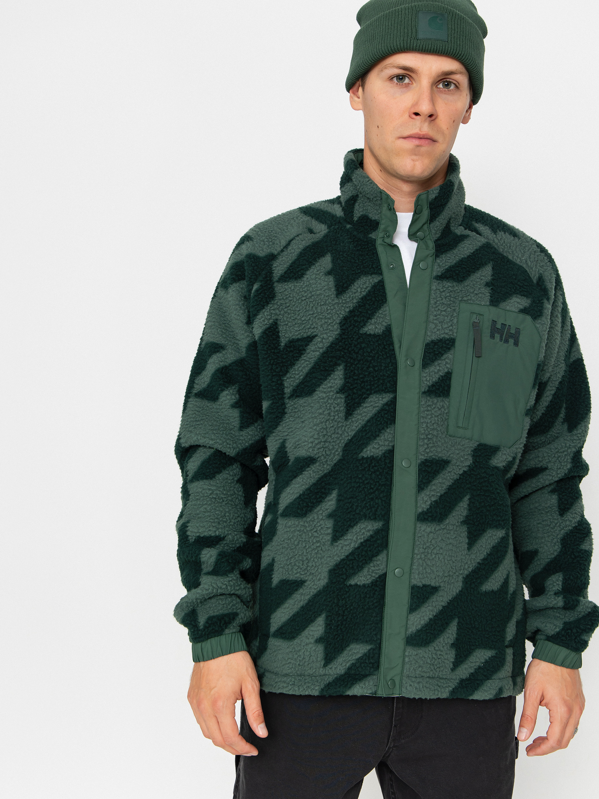 Polár pulóver Helly Hansen Panorama Printed Pile Snap (jungle green houndstooth a)