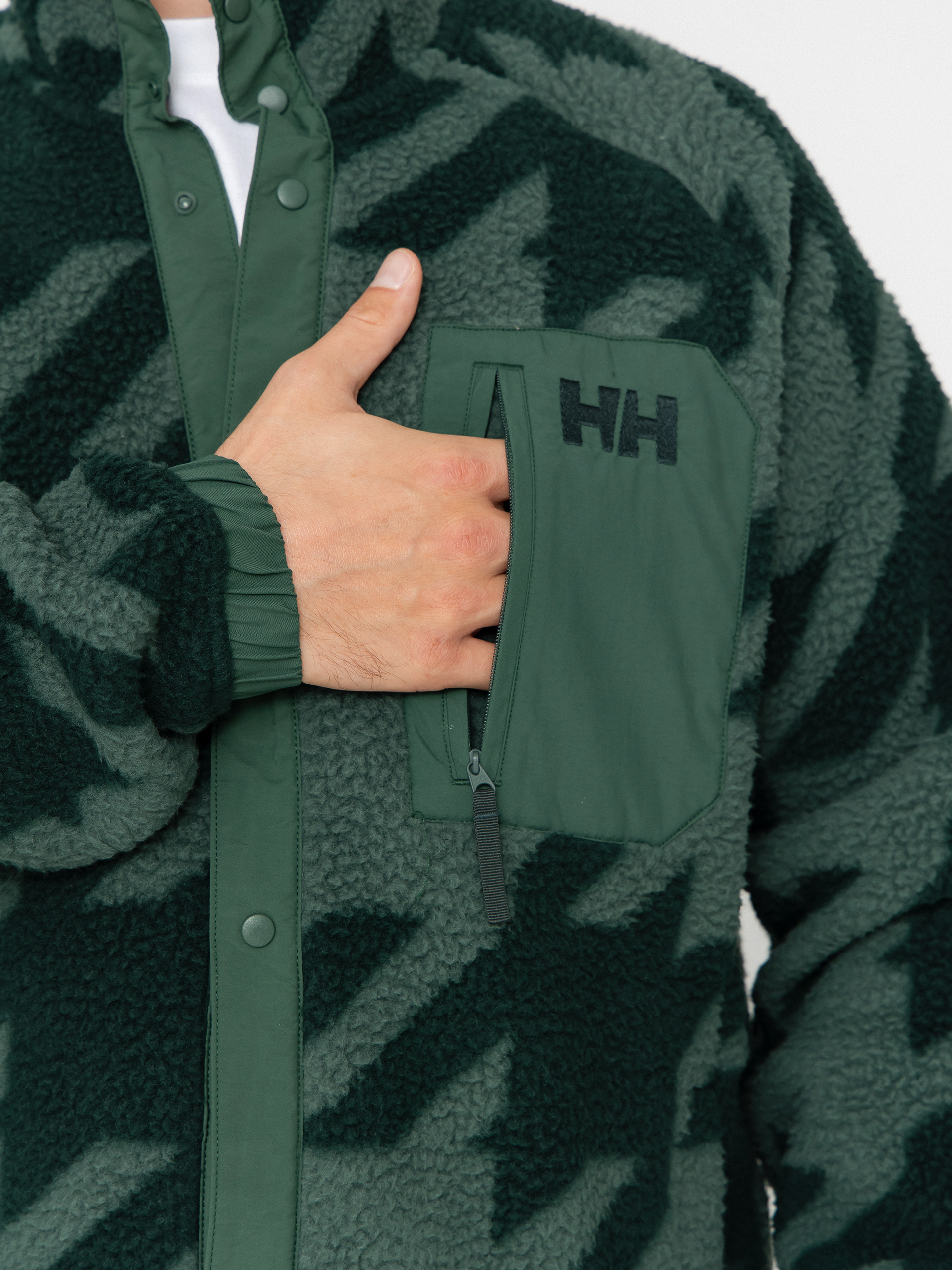 Férfi Polár pulóver Helly Hansen Panorama Printed Pile Snap (jungle green houndstooth a)