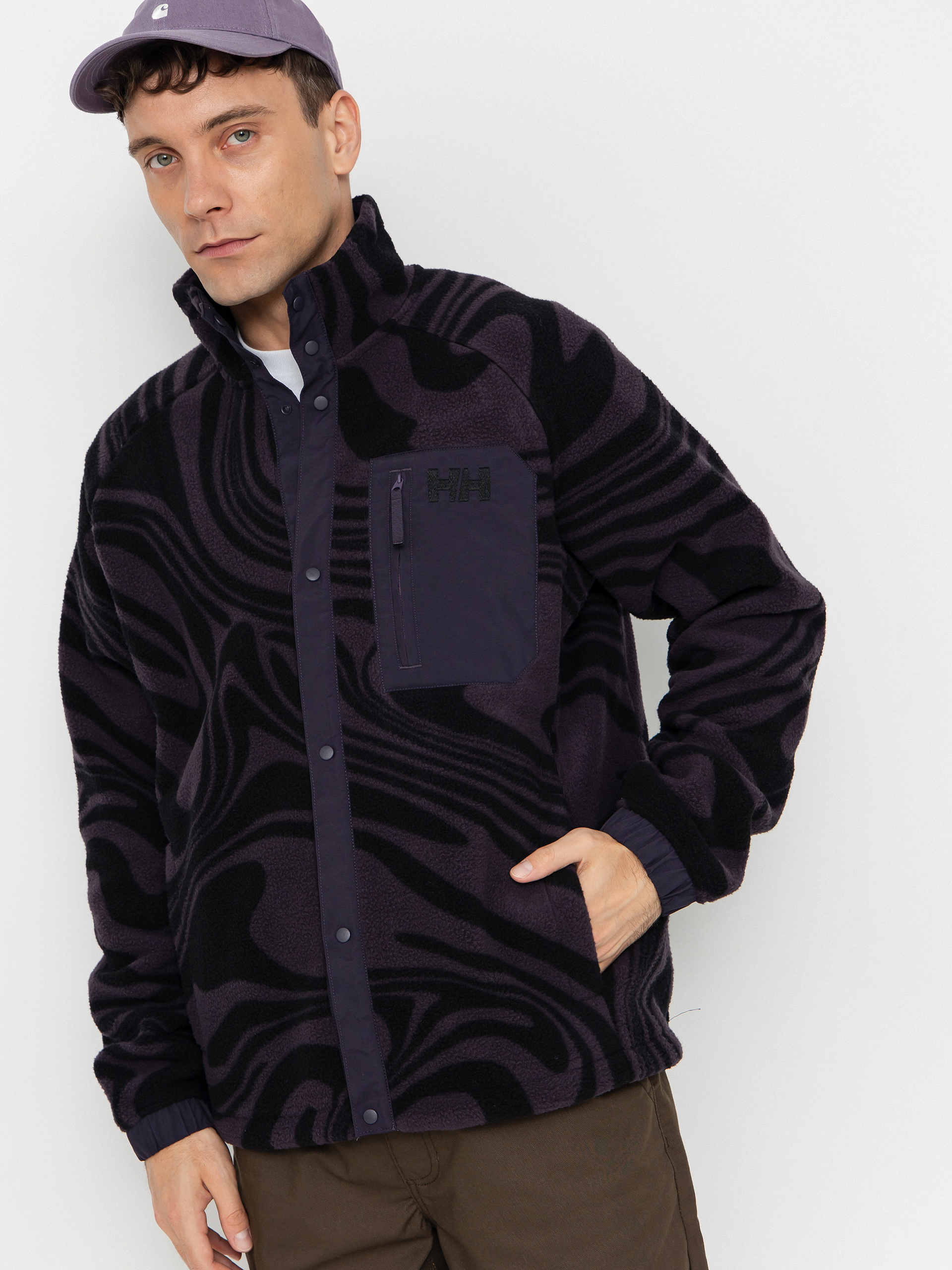 Polu00e1r pulu00f3ver Helly Hansen Panorama Printed Pile Snap (black grape swirl aop)