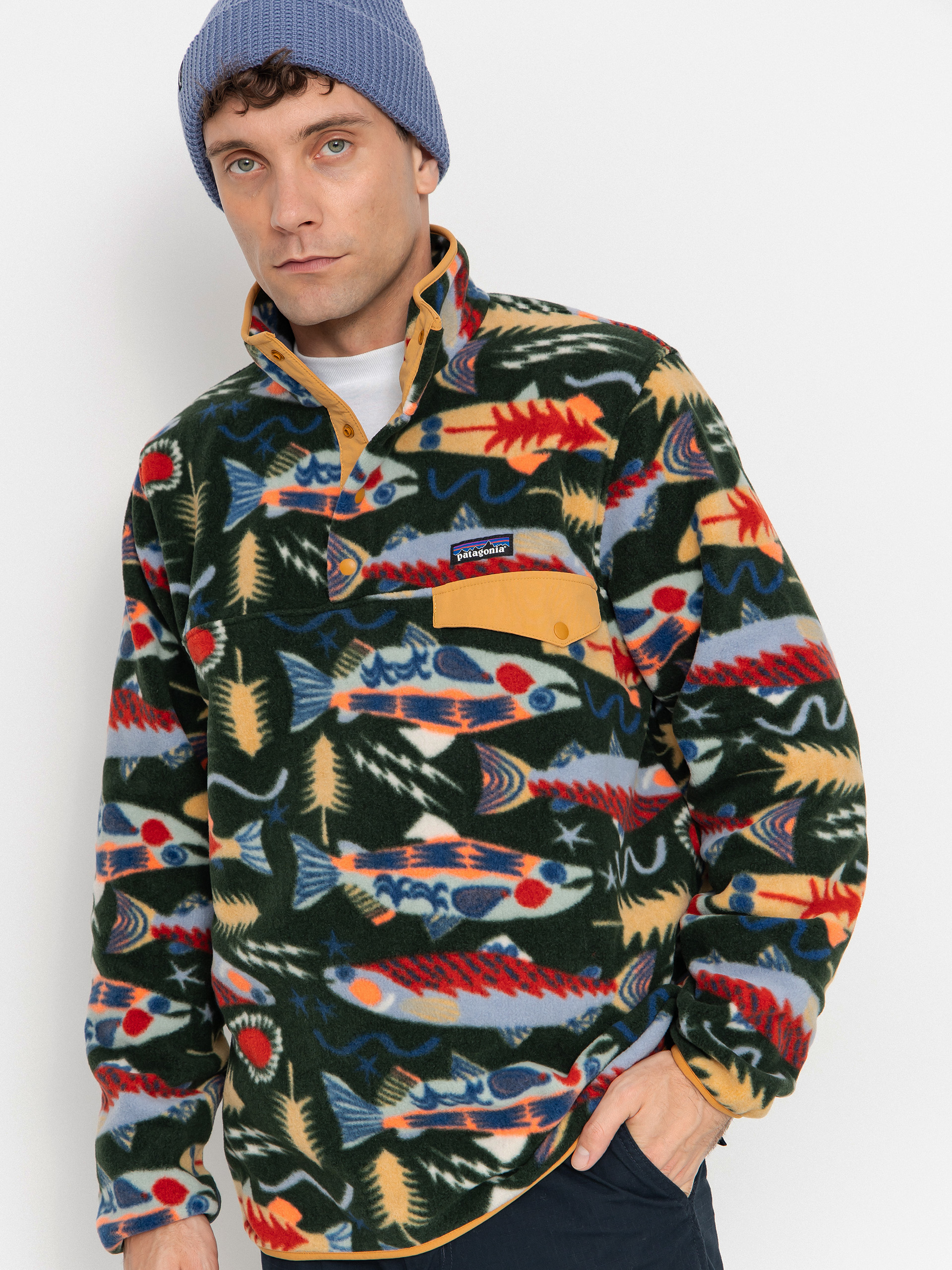 Férfi Polár pulóver Patagonia LW Synch Snap T (salmon energy old growth green)