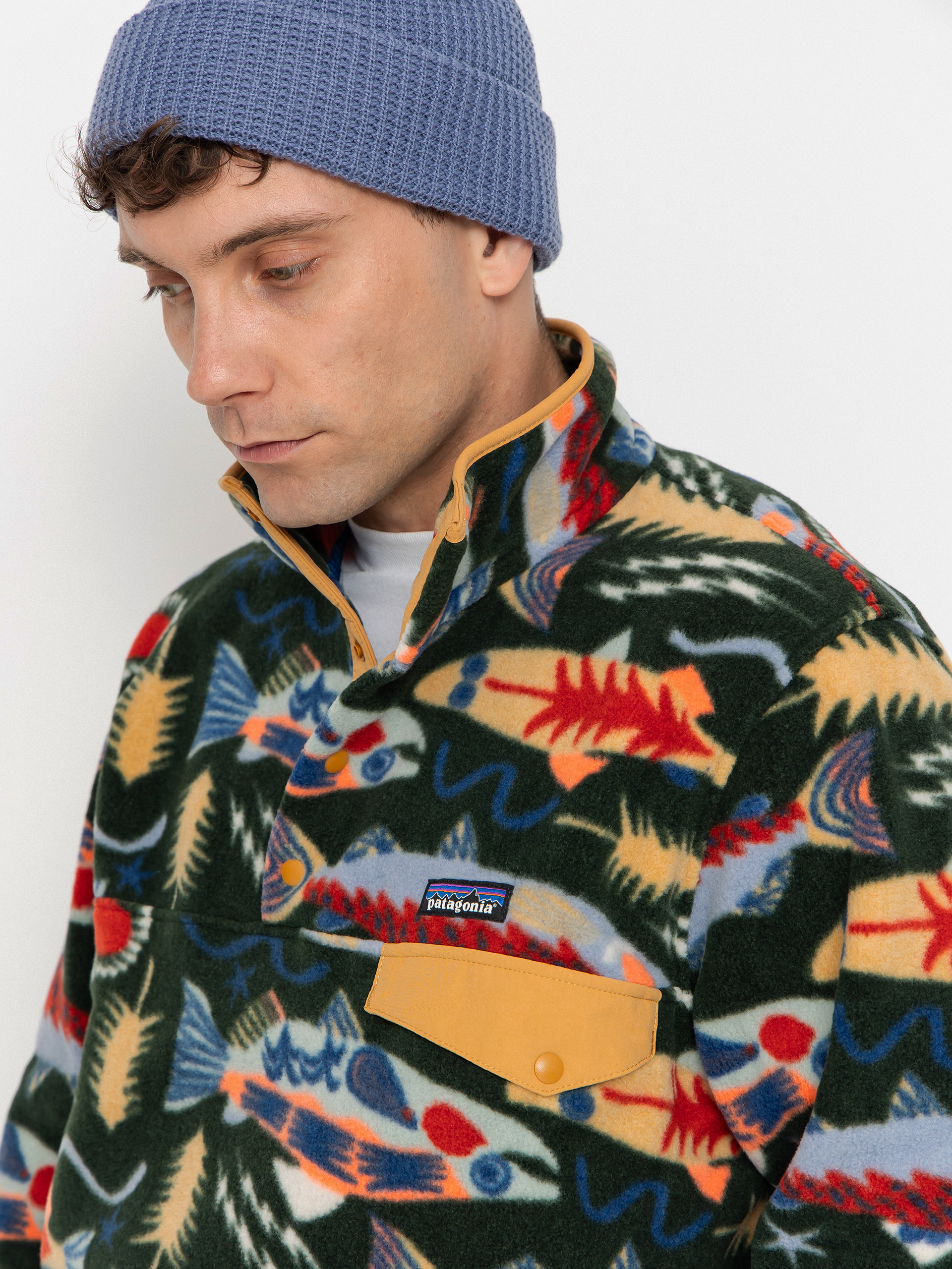 Férfi Polár pulóver Patagonia LW Synch Snap T (salmon energy old growth green)