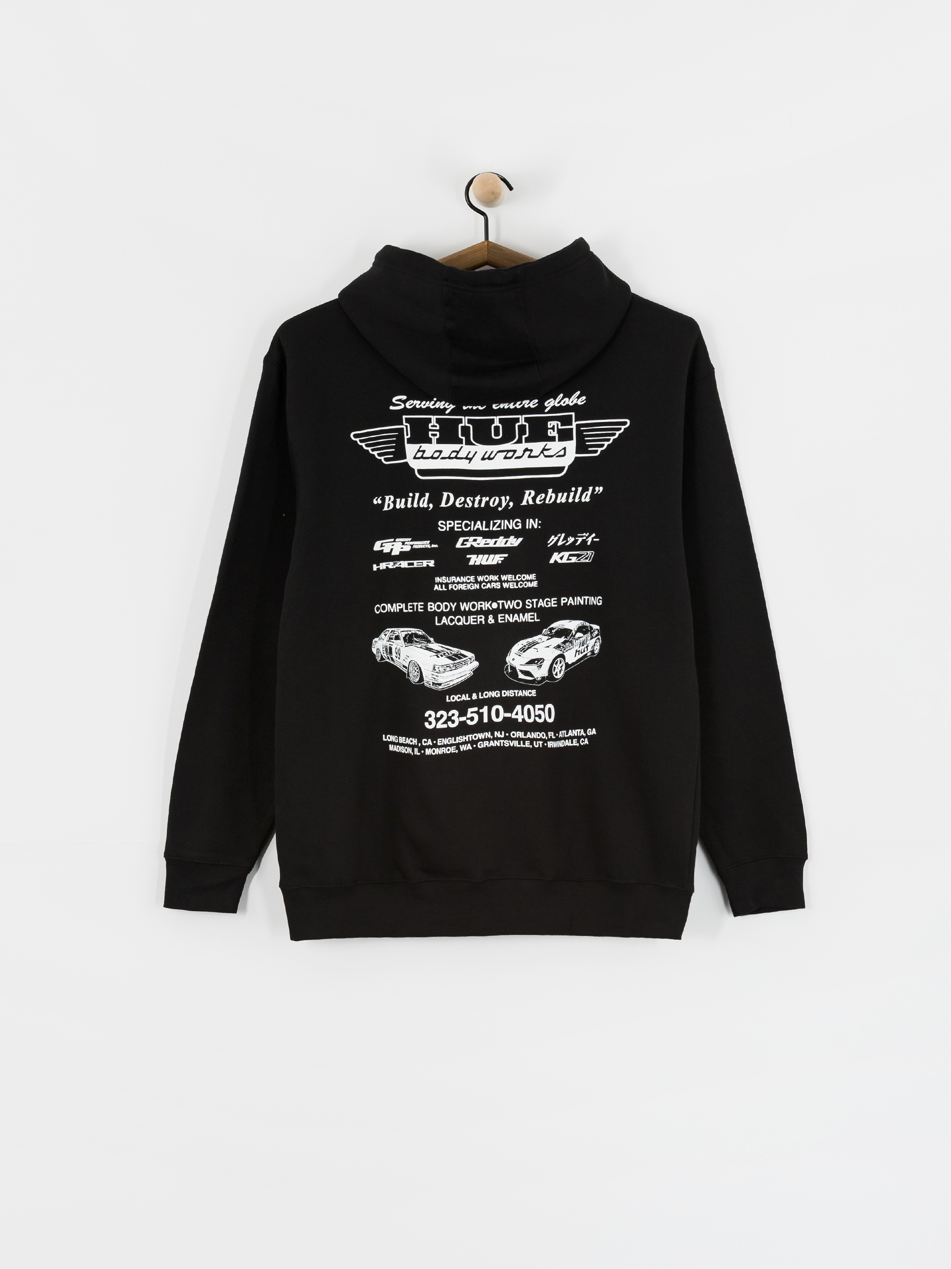 Kapucnis pulóver HUF X Greddy Body Works HD (black)