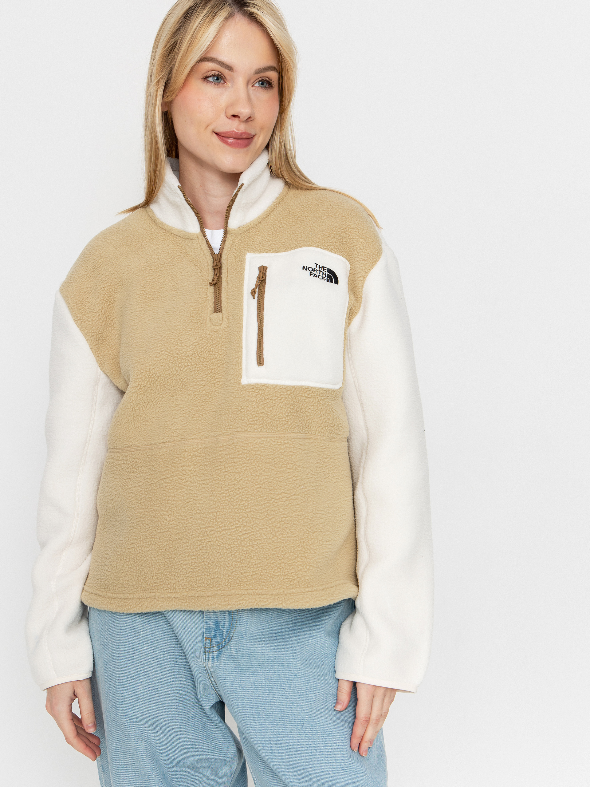 The North Face Yumiori 1/4 Zip Polár pulóver (khaki stone/white dune/)