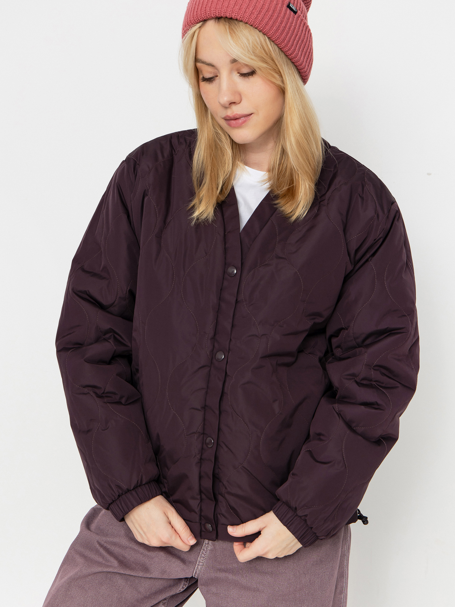 Vans Suffolk Cheetah Check Pile Coat Wmn Kabát (dark port)