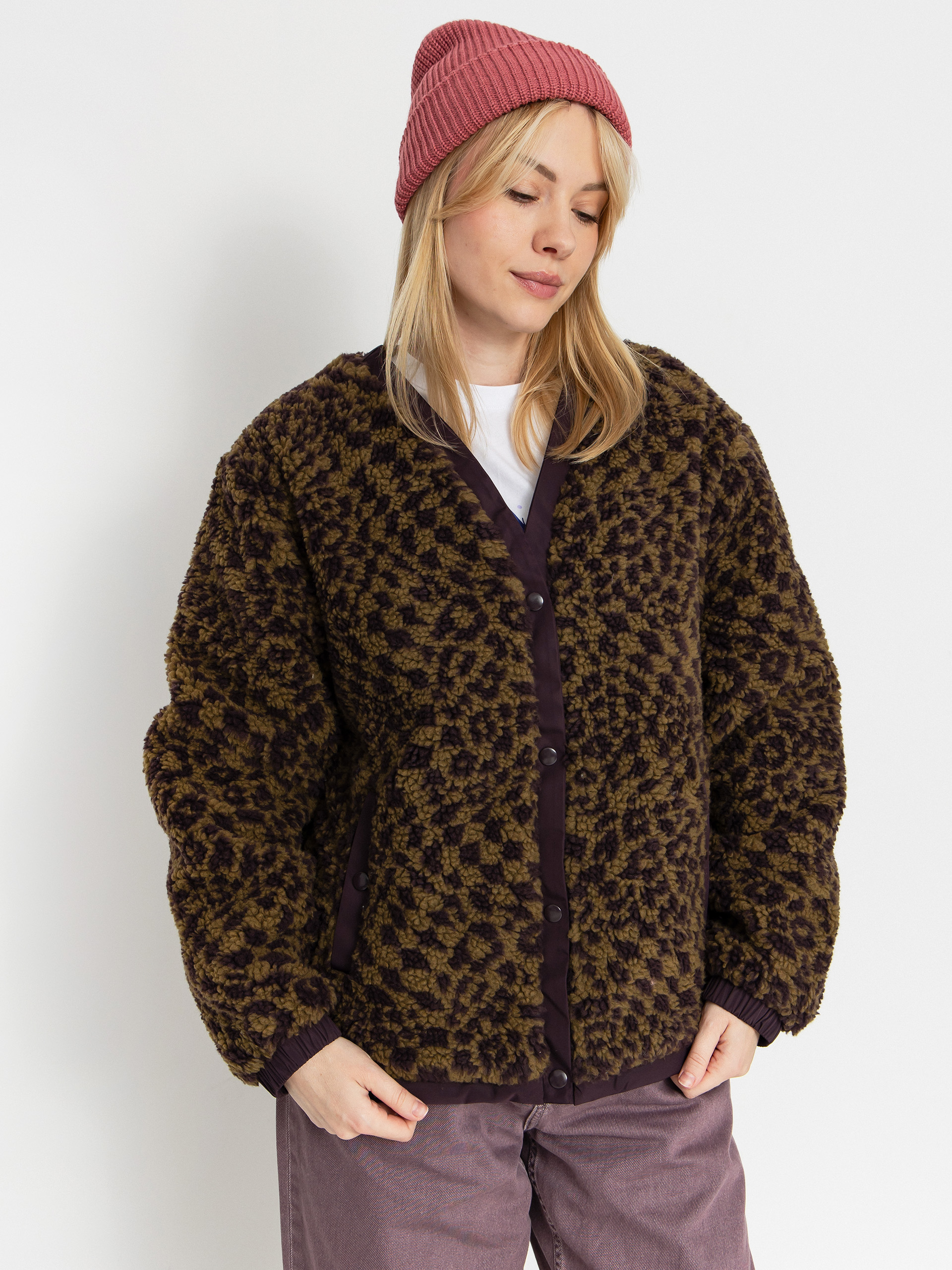 Vans Suffolk Cheetah Check Pile Coat Wmn Kabát (dark port)