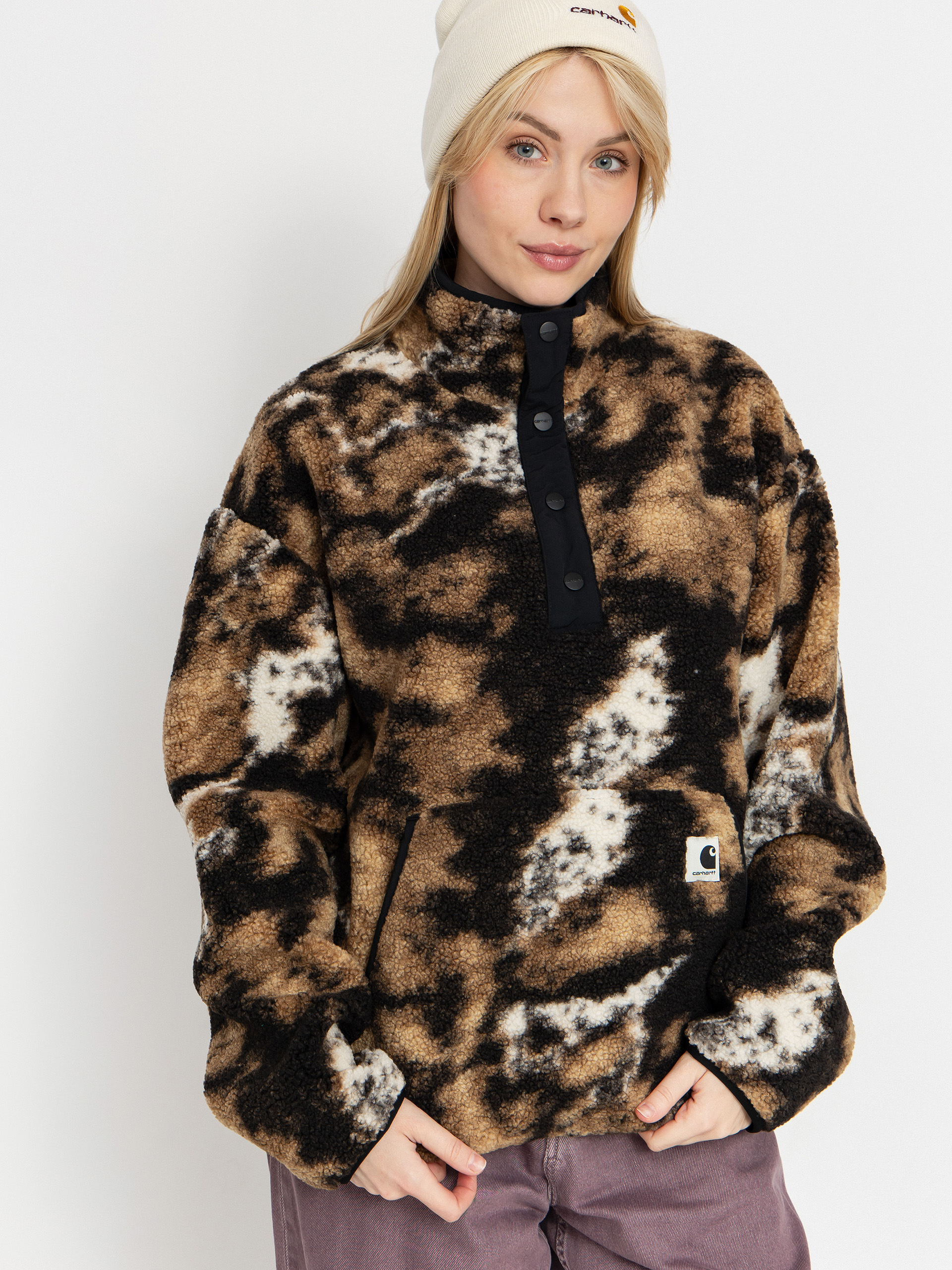 Polu00e1r pulu00f3ver Carhartt WIP Elliot Wmn (wild dog jacquard/black)