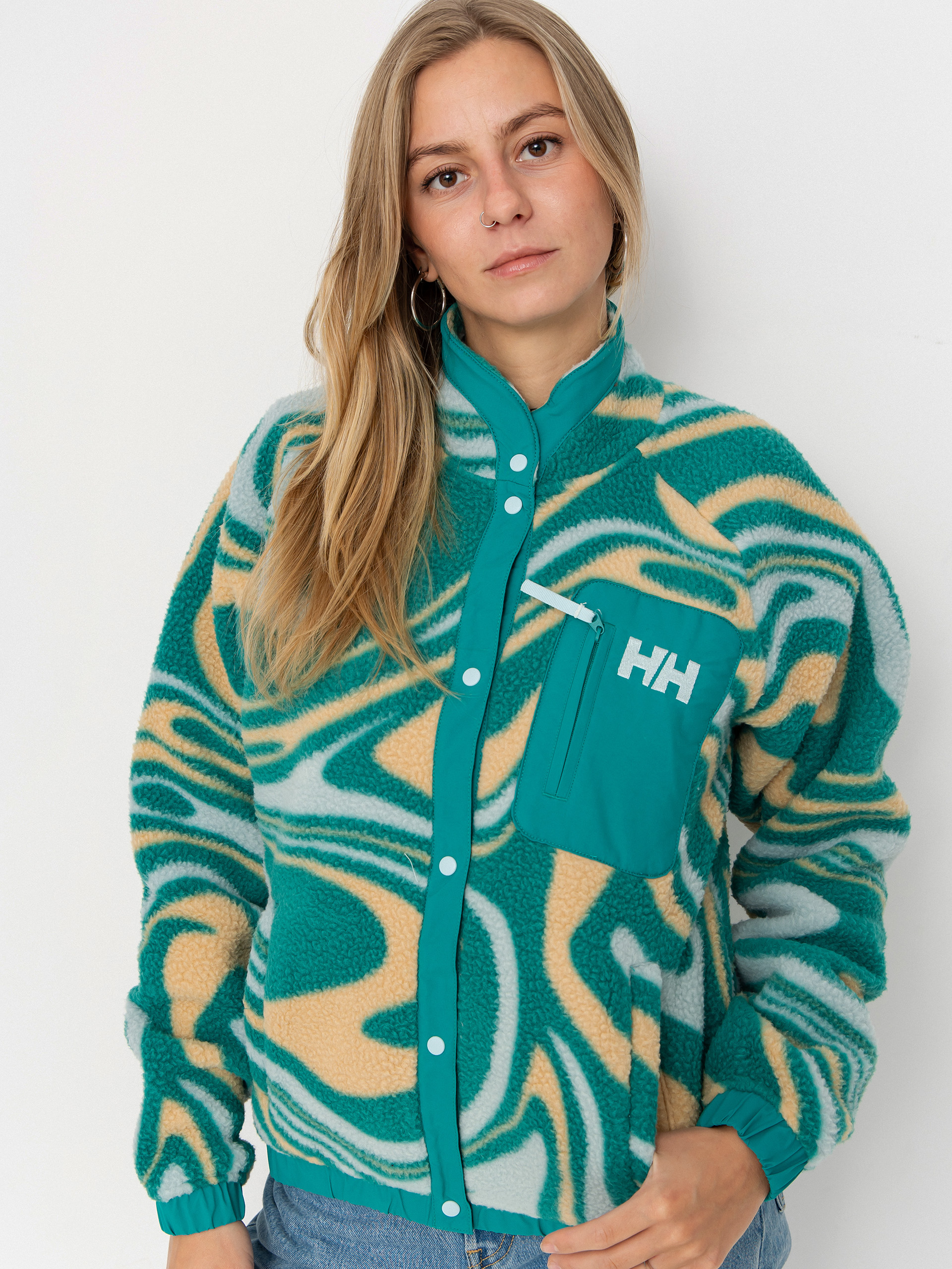 Polu00e1r pulu00f3ver Helly Hansen Imperial Printed Pile Snap Wmn (barely blue swirl aop)