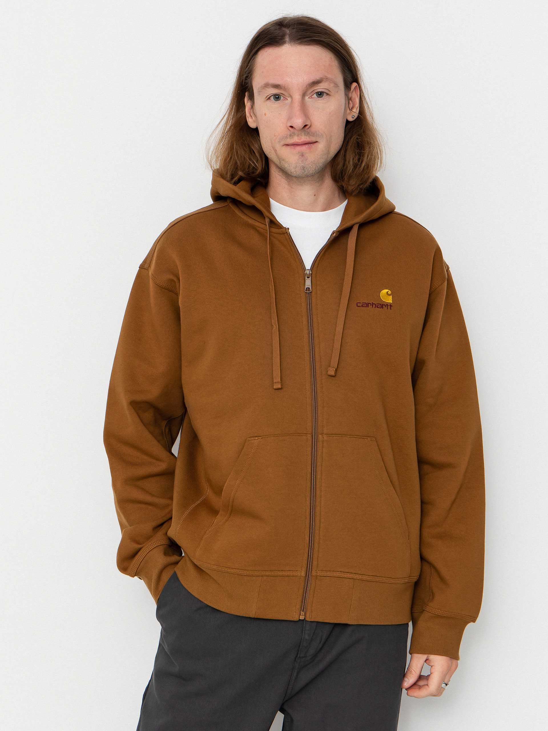 Kapucnis pulóver Carhartt WIP American Script ZHD (hamilton brown)
