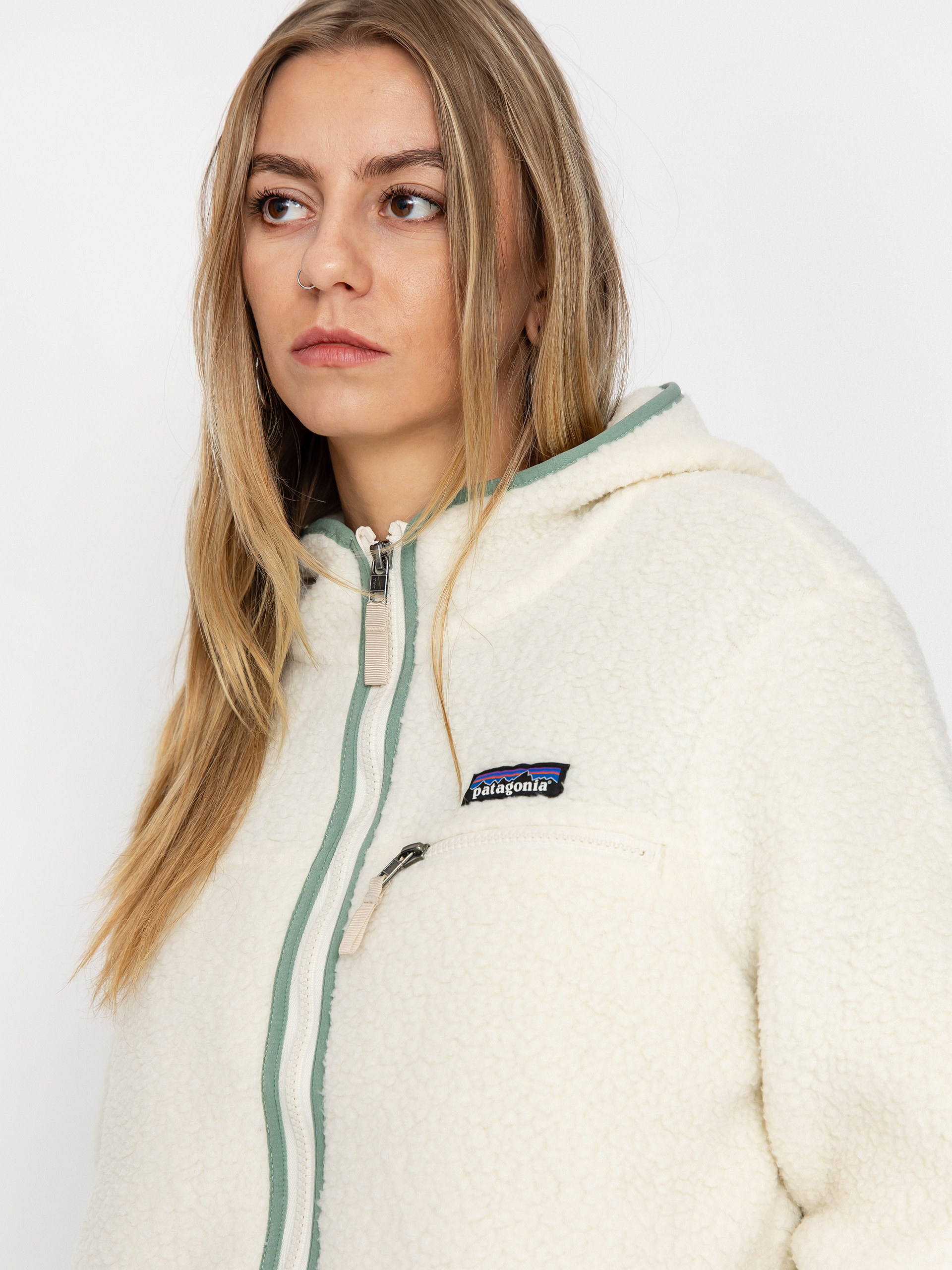 Női Patagonia Retro Pile HD Polár pulóver (natural w/ellwood green)
