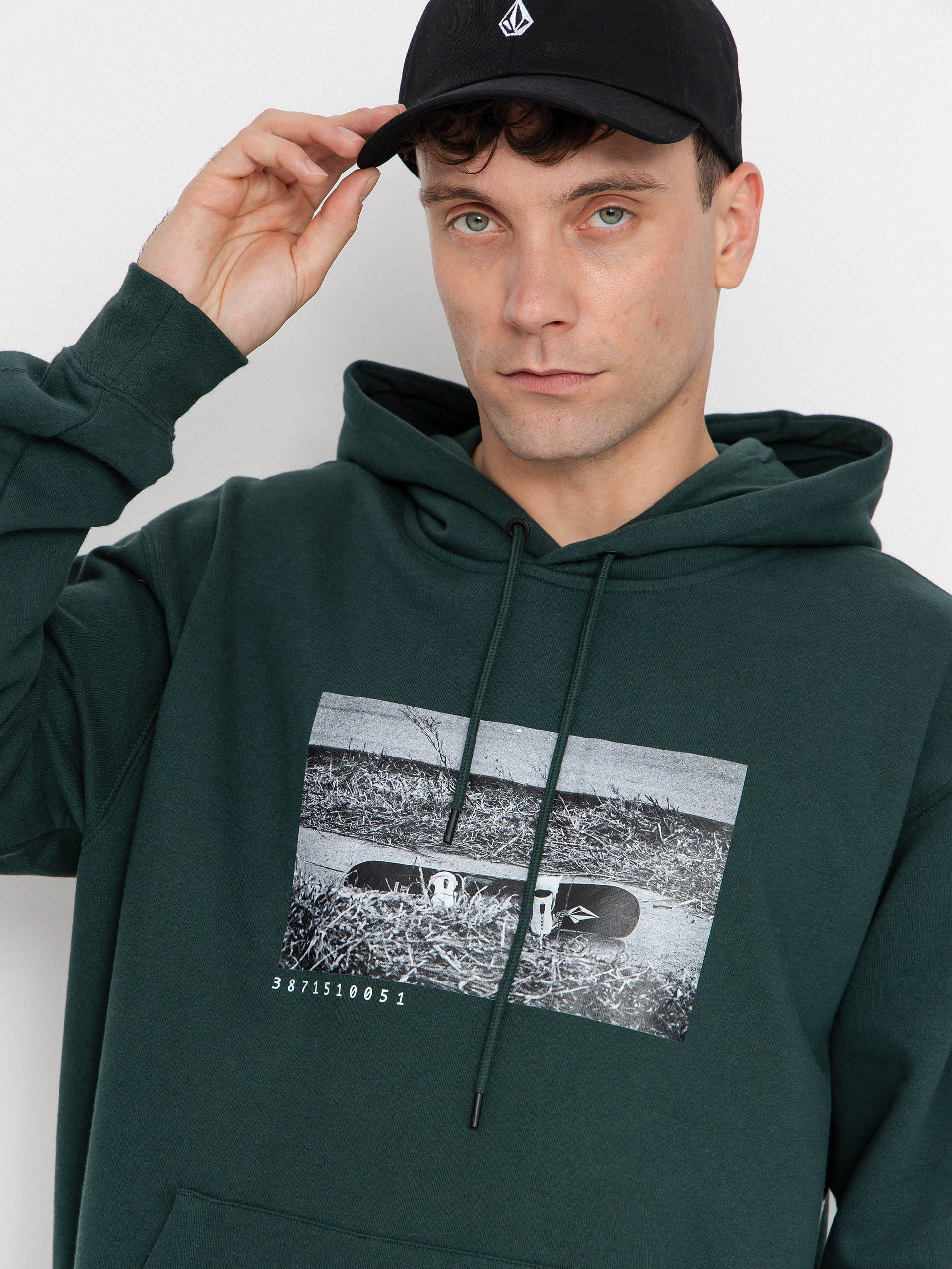 Volcom Essential HD Kapucnis pulóver (black green)