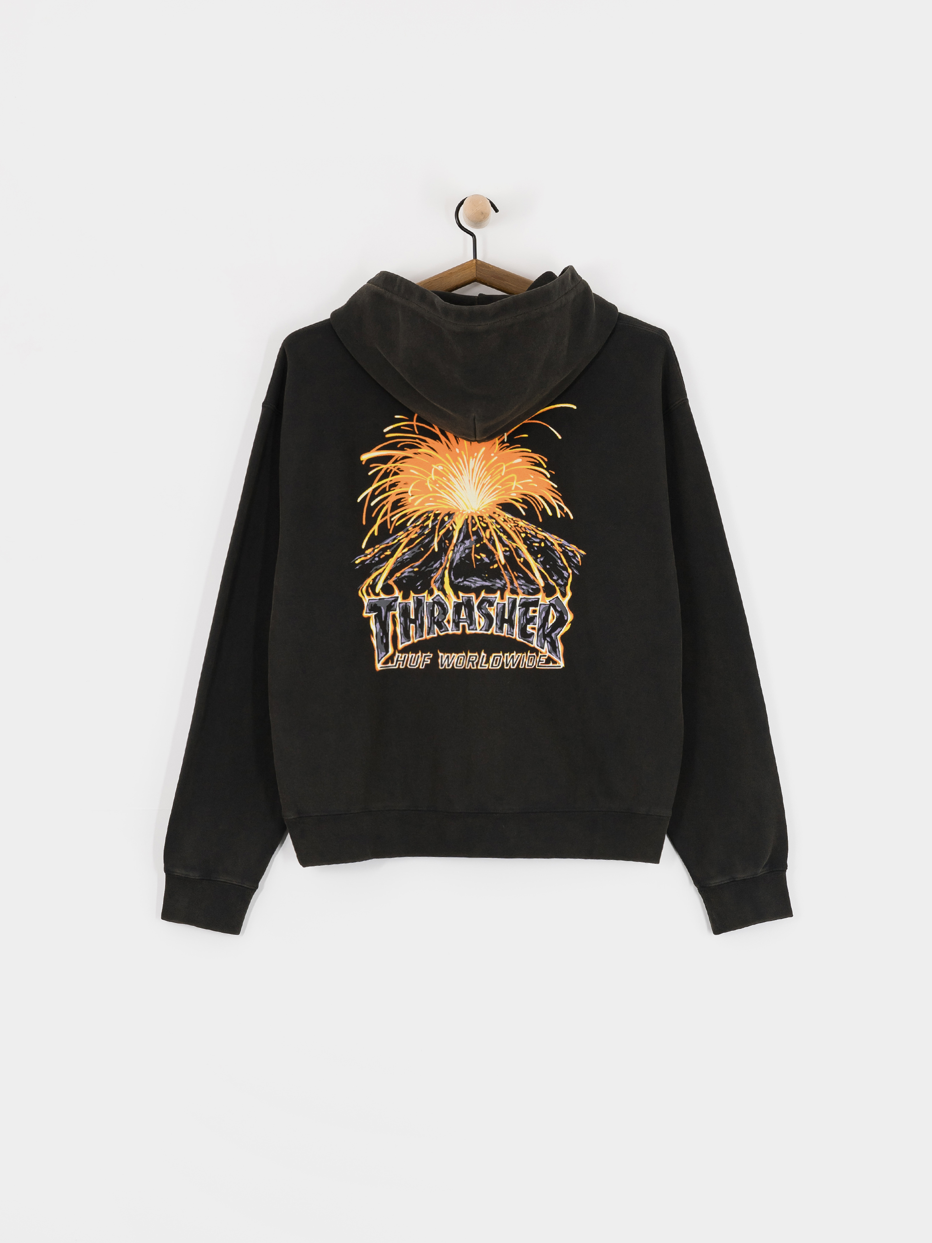 Kapucnis pulóver HUF X Thrasher Meltdown Heavyweight HD (washed black)