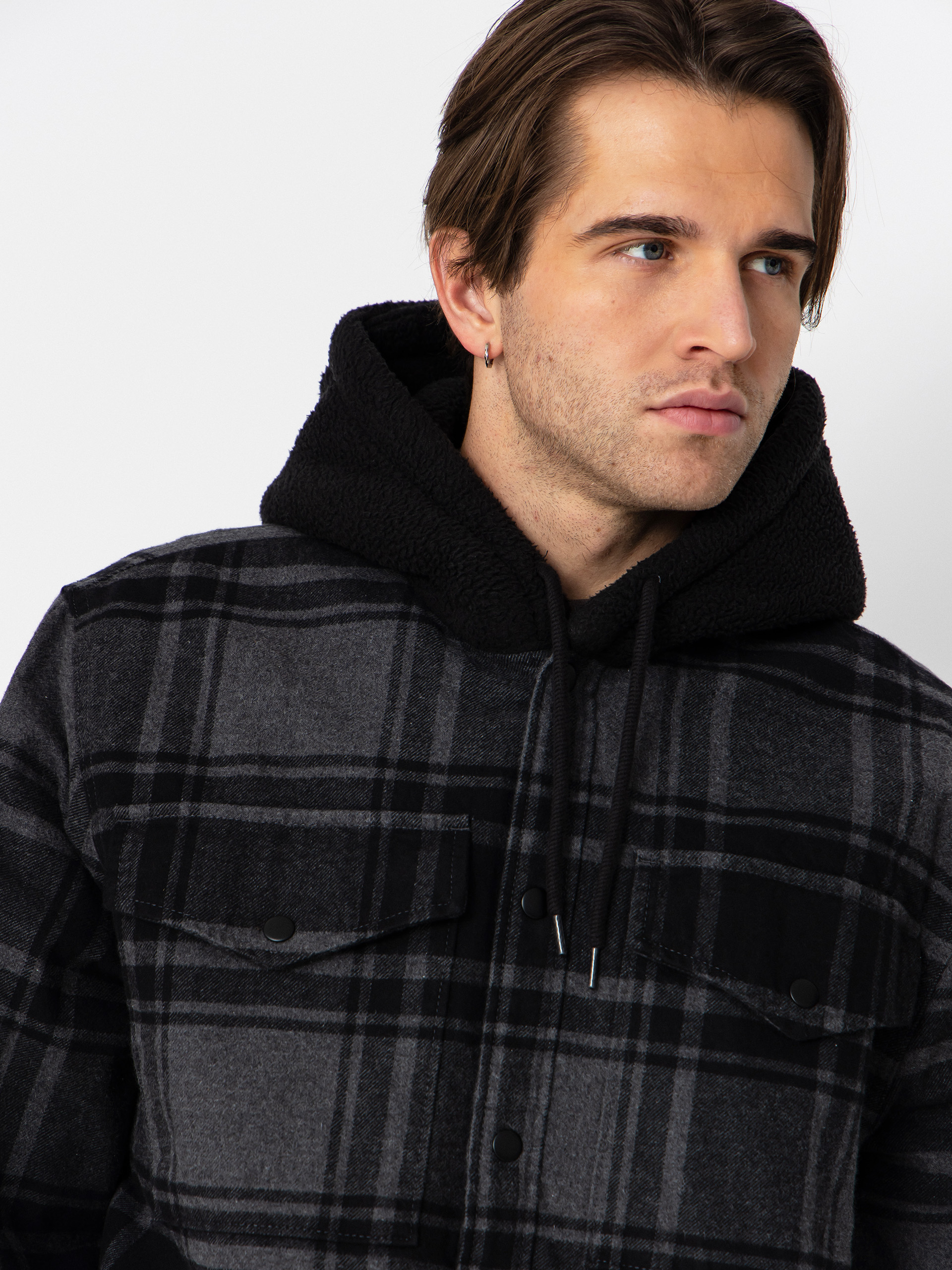 Vans Piedmont Hooded Plaid Shacket Ing (black/asphalt heather)