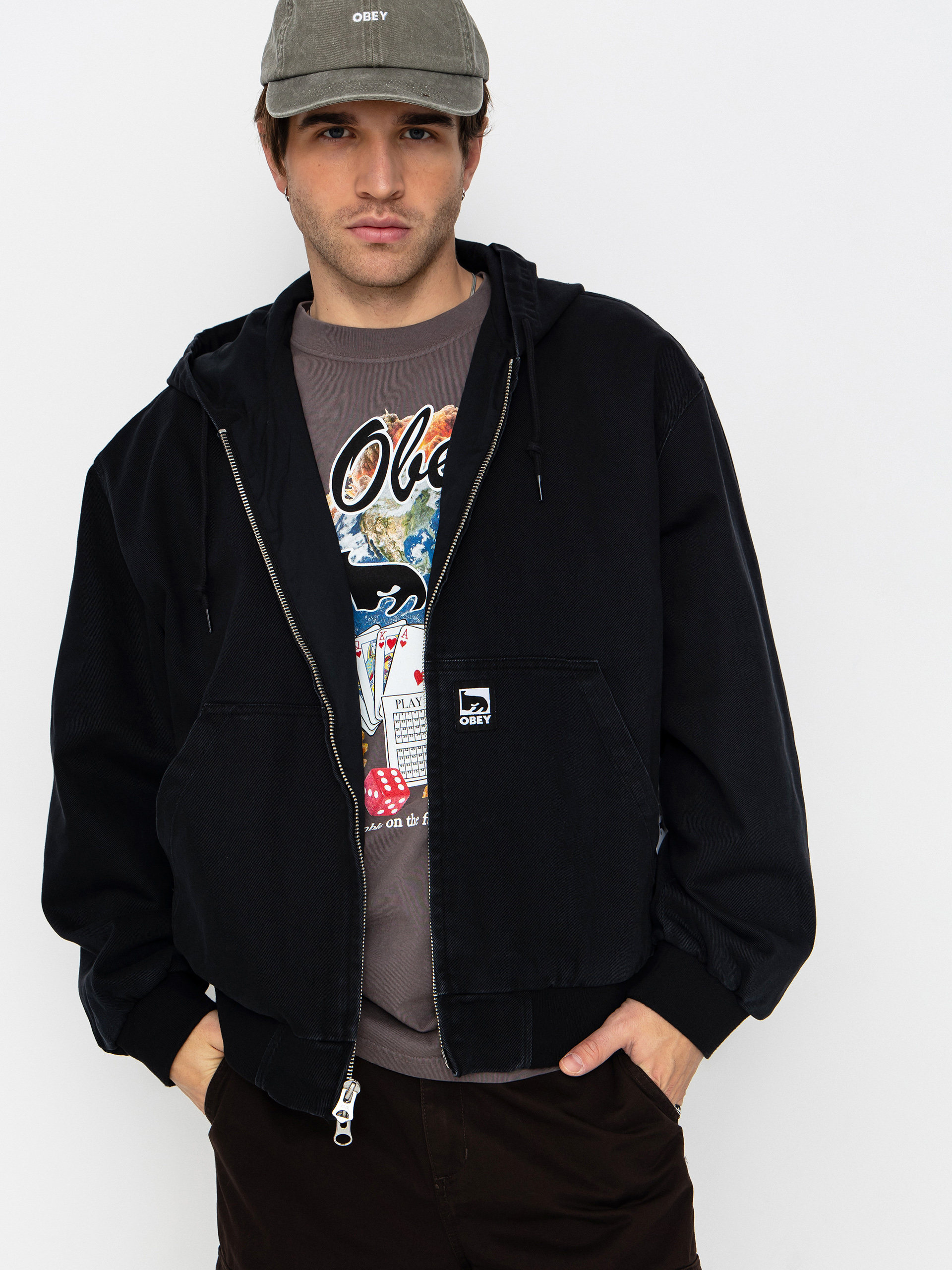 OBEY Obey Glen Zip Up Dzseki (black faded wash)