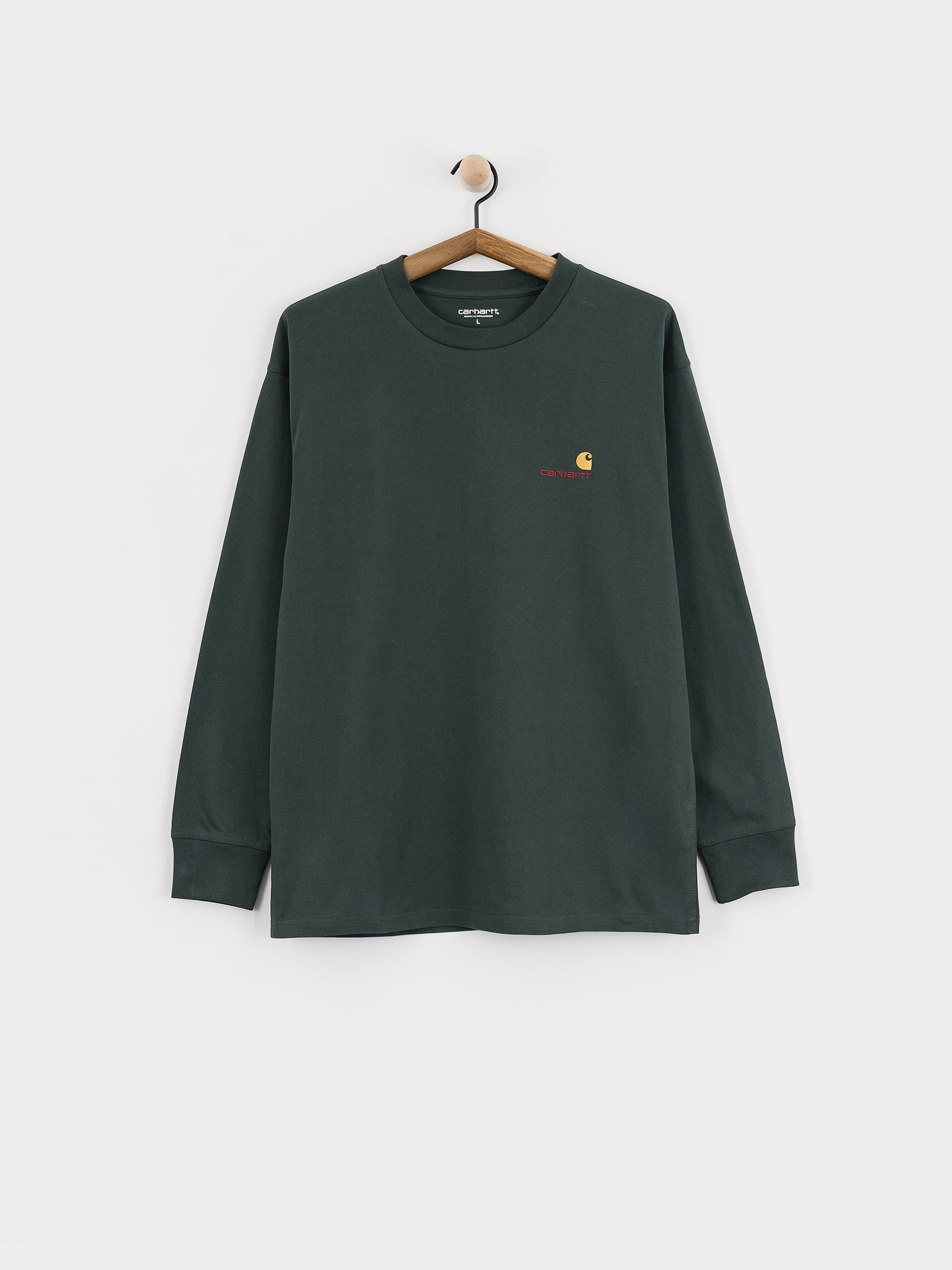 Carhartt WIP American Script Hosszu00fa ujju00fa felsu0151 (kale green)