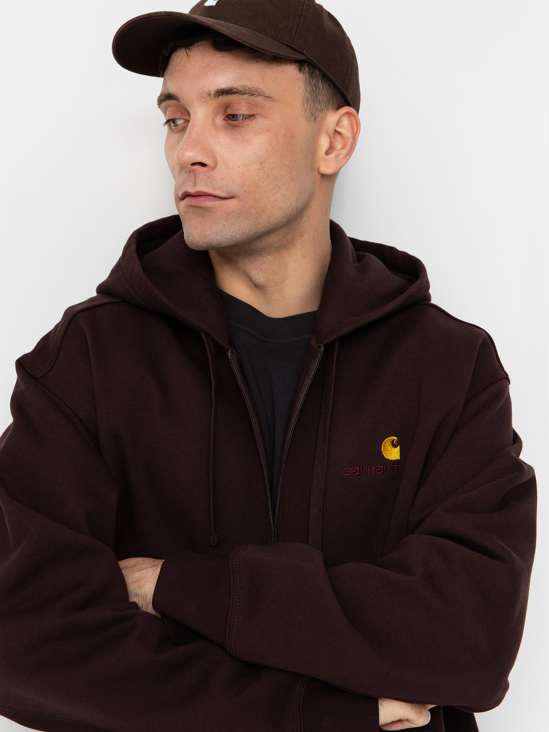 Kapucnis pulóver Carhartt WIP American Script ZHD (palisander)