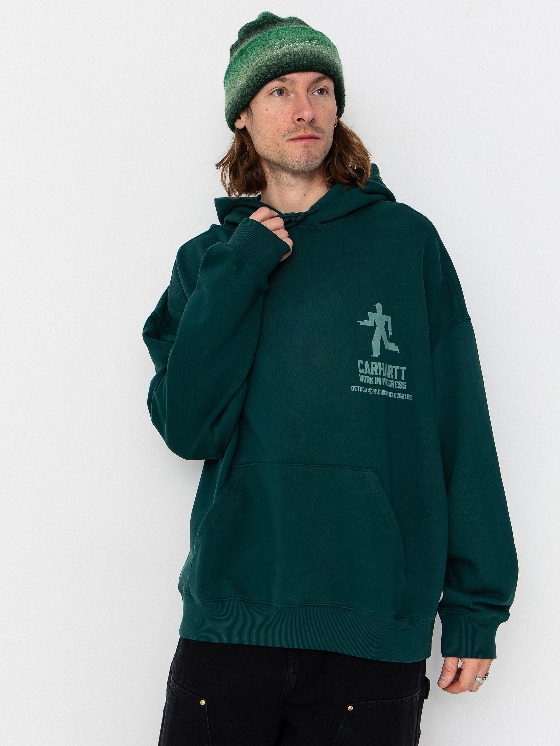 Kapucnis pulóver Carhartt WIP Distance HD (dark fir/stone dyed)