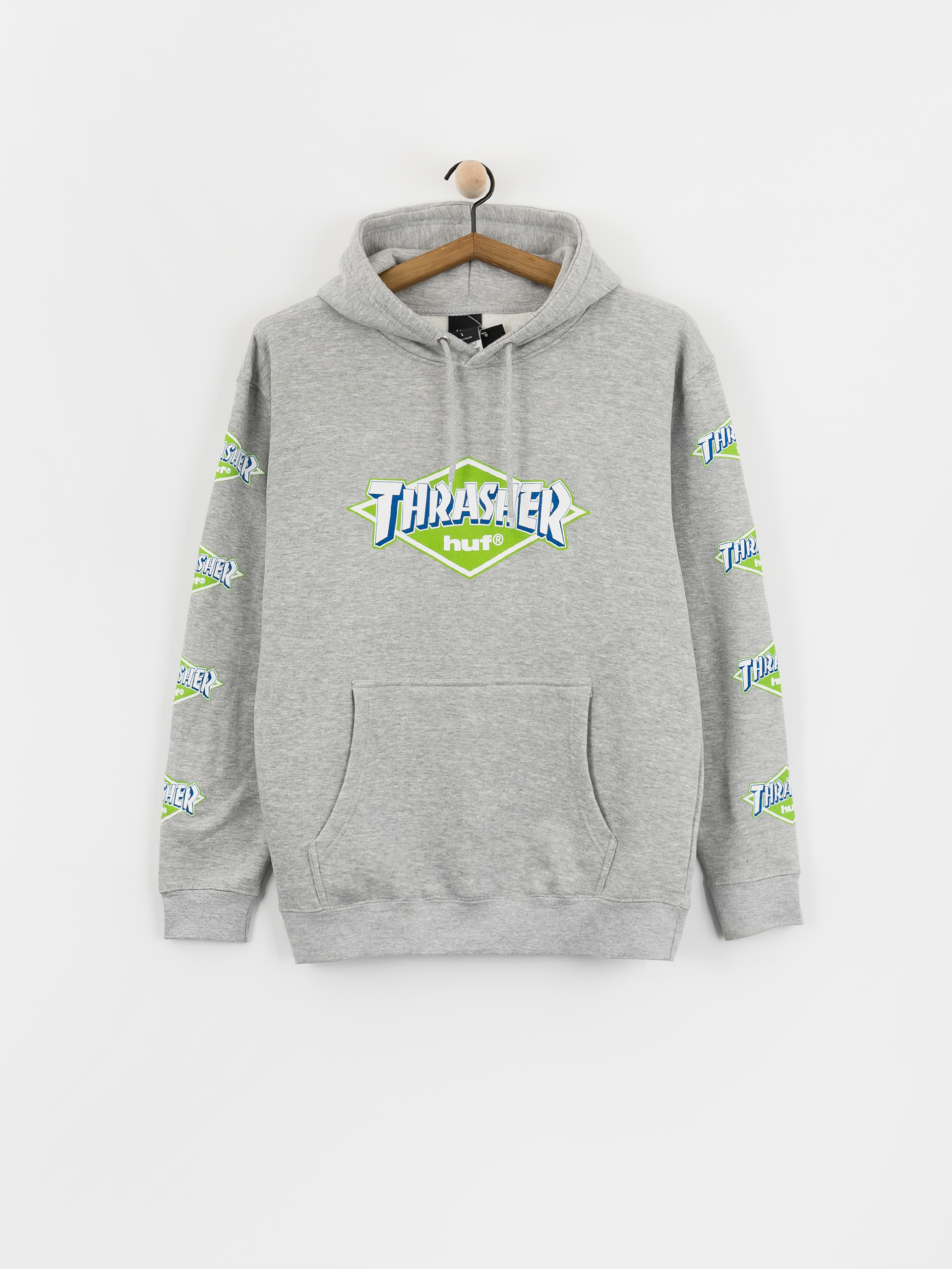 Kapucnis pulu00f3ver HUF X Thrasher Logo HD (heather grey)