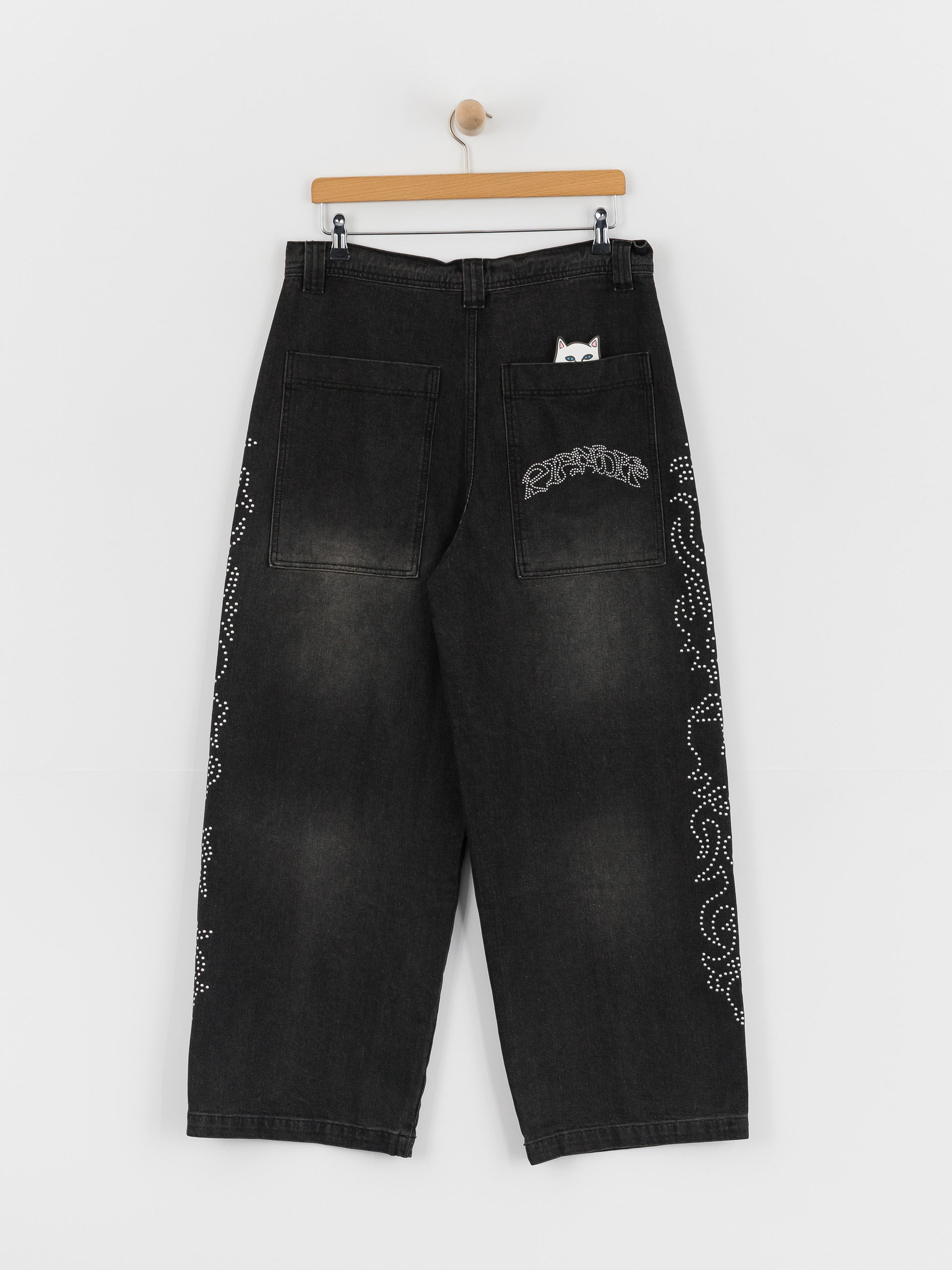 RipNDip Pretty Flacko Extra Wide Leg Kisnadrág (black vintage wash denim)