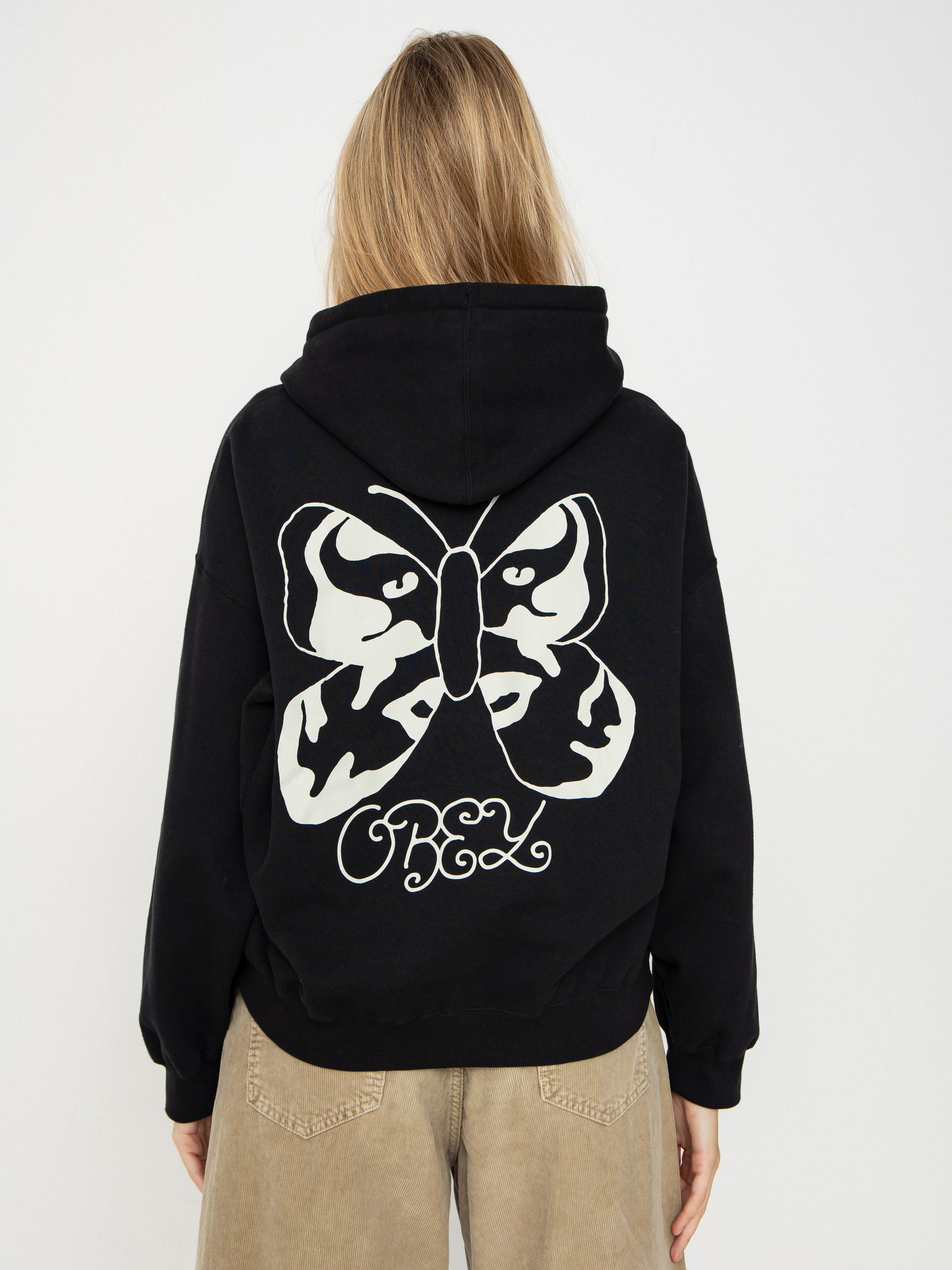 Kapucnis pulóver OBEY Butterfly Baggy Relaxed HD Wmn (digital black)
