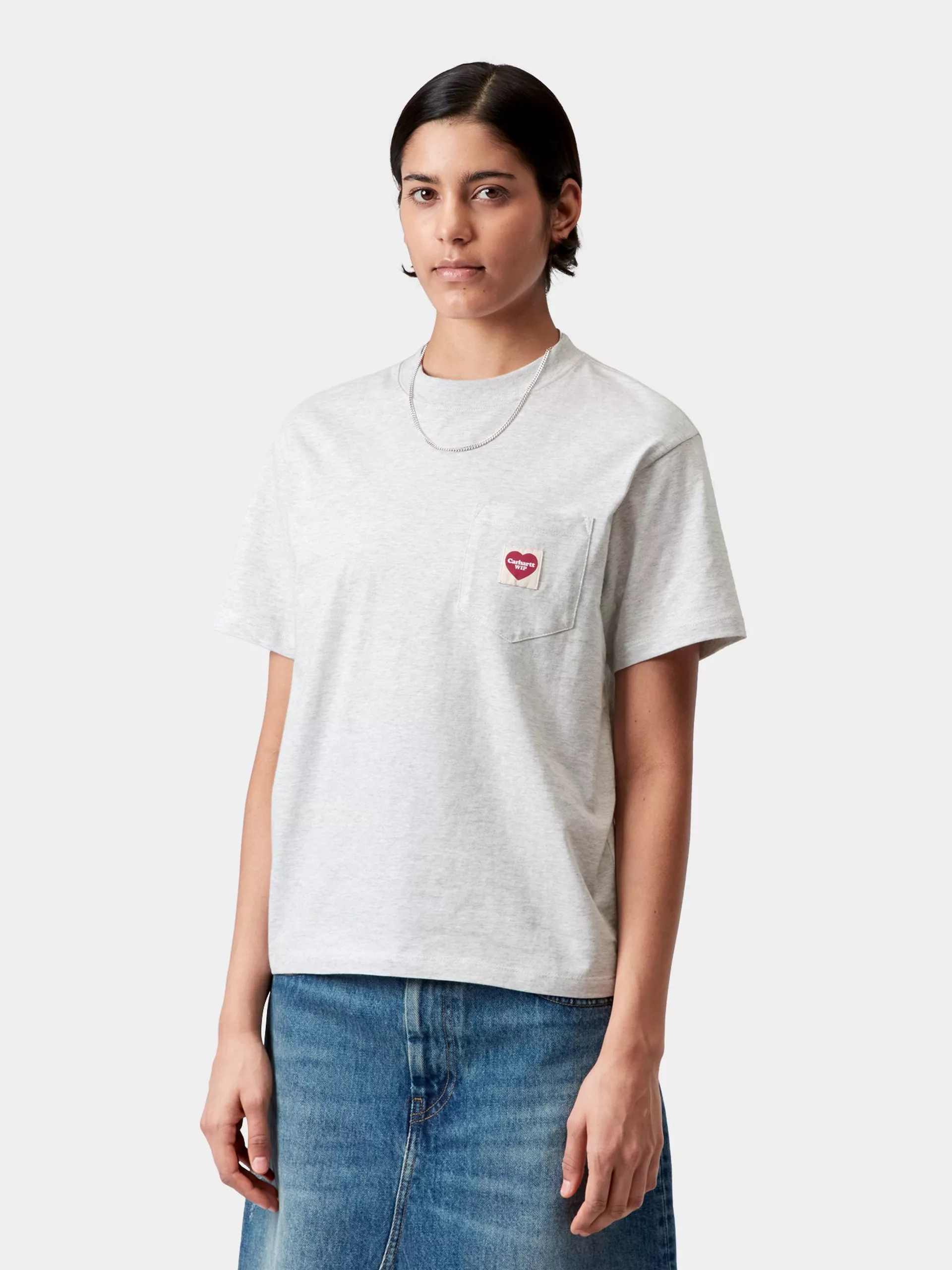 Póló Carhartt WIP Pocket Heart Wmn (ash heather/red)