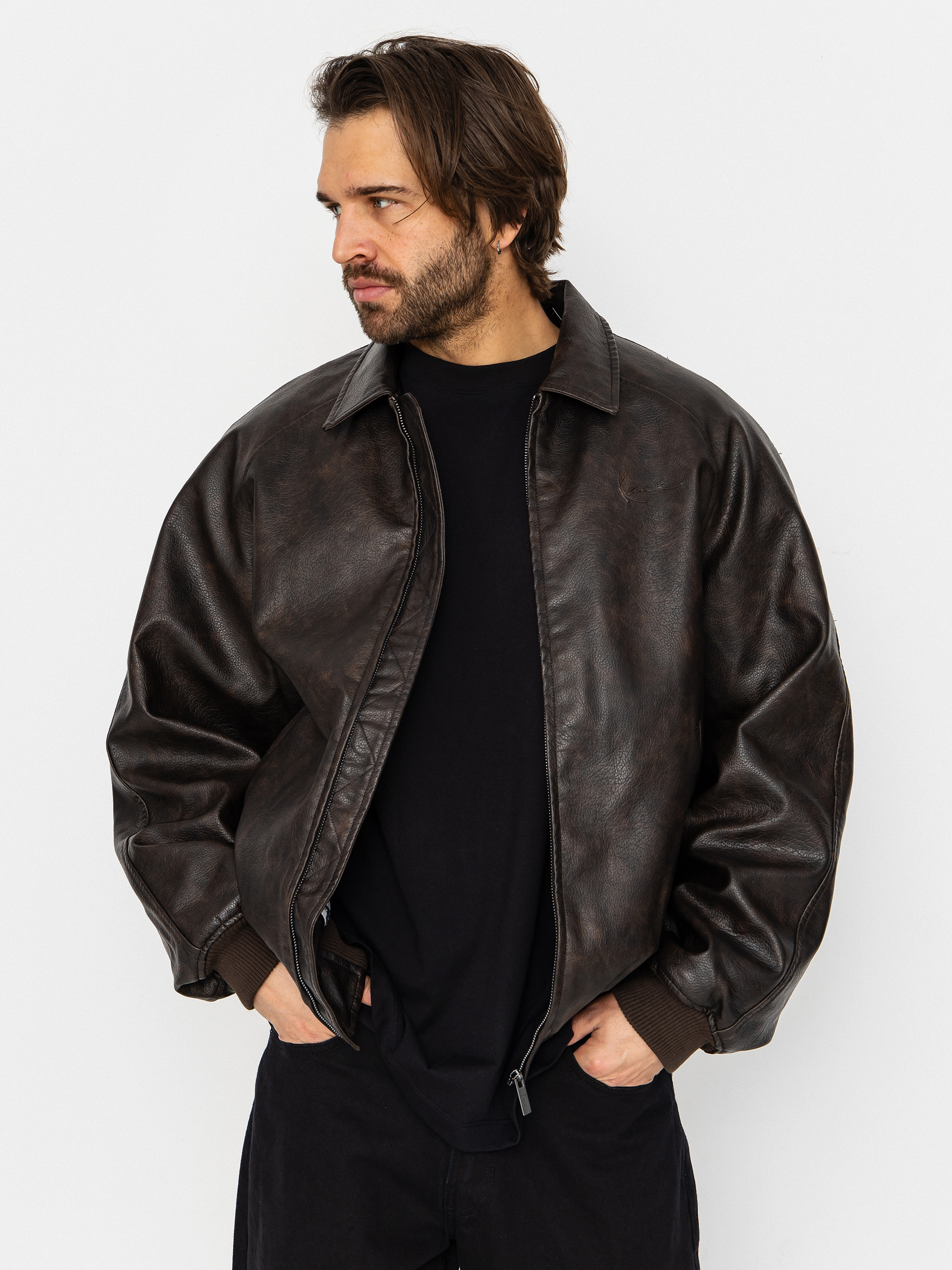 Karl Kani Signature Pu Leather Bomber Dzseki (brown)