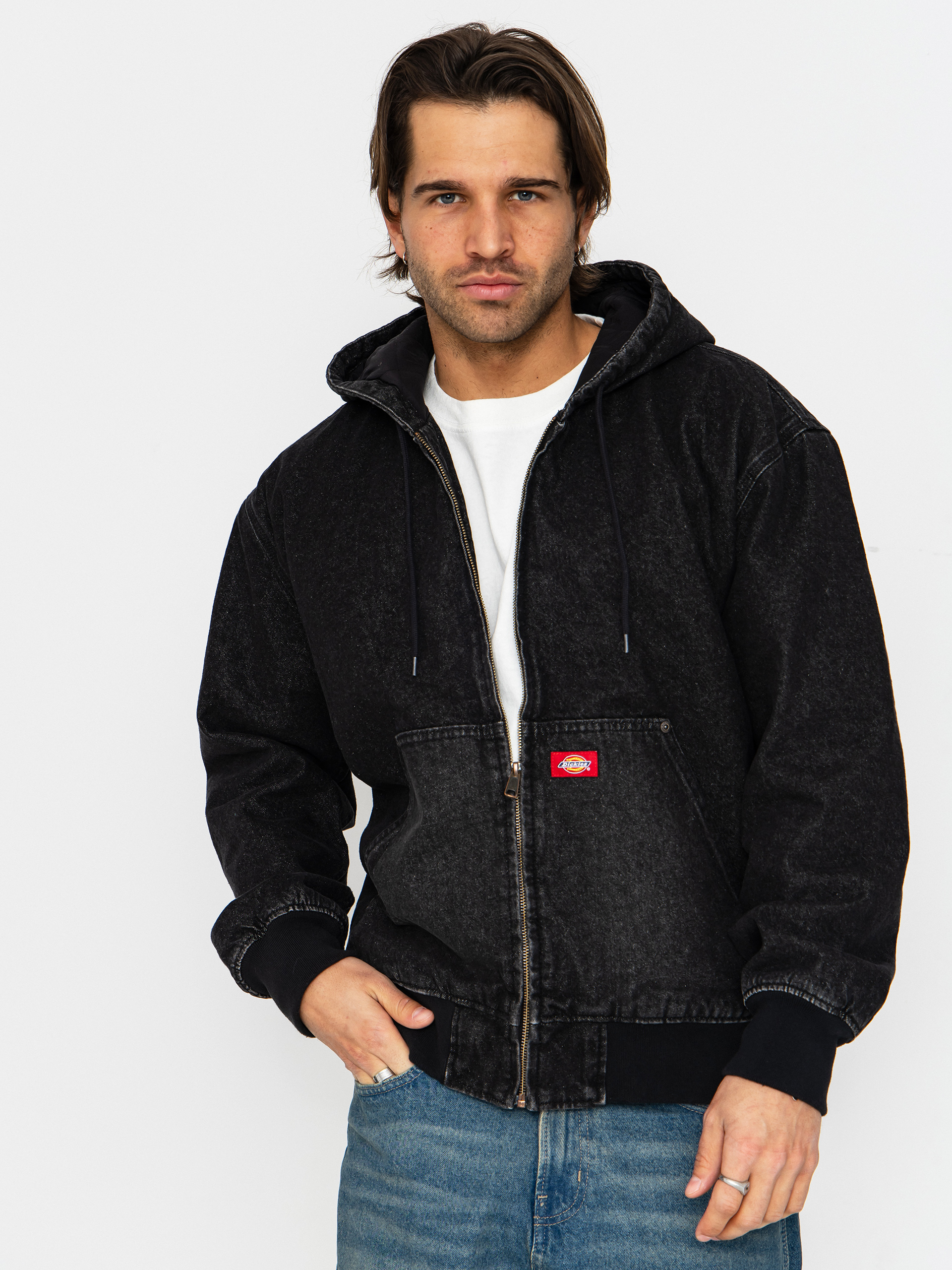 Dickies Hilham Lined Denim Hooded Bomber Dzseki (black wash faded)
