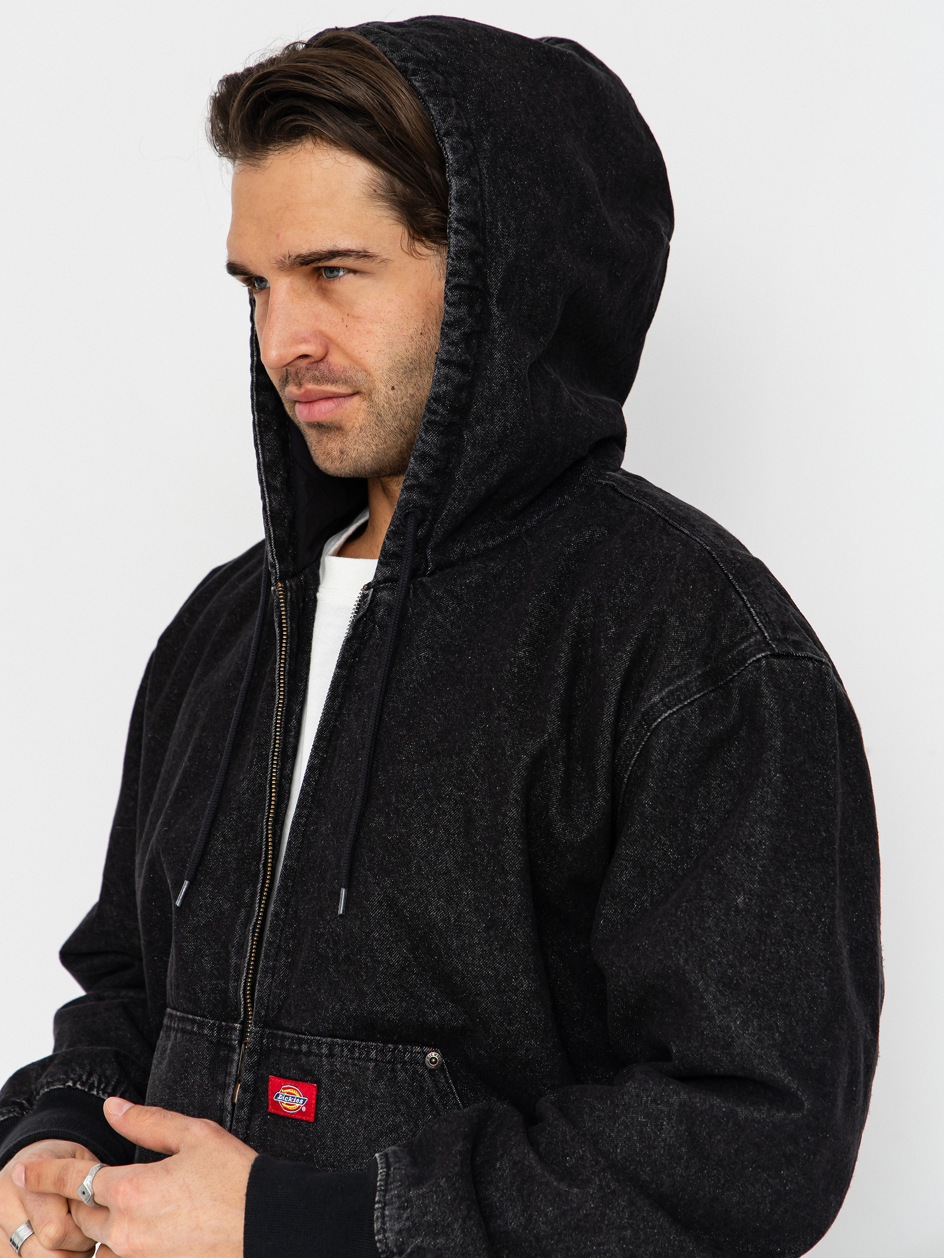 Dickies Hilham Lined Denim Hooded Bomber Dzseki (black wash faded)