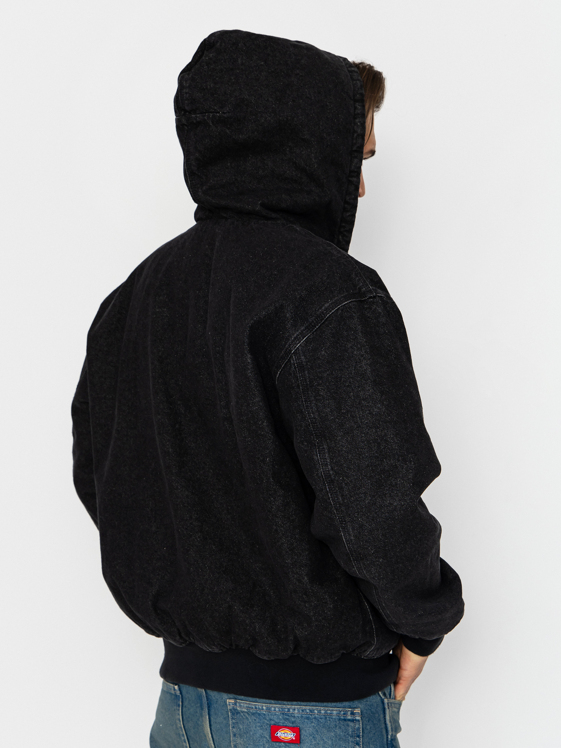 Dickies Hilham Lined Denim Hooded Bomber Dzseki (black wash faded)