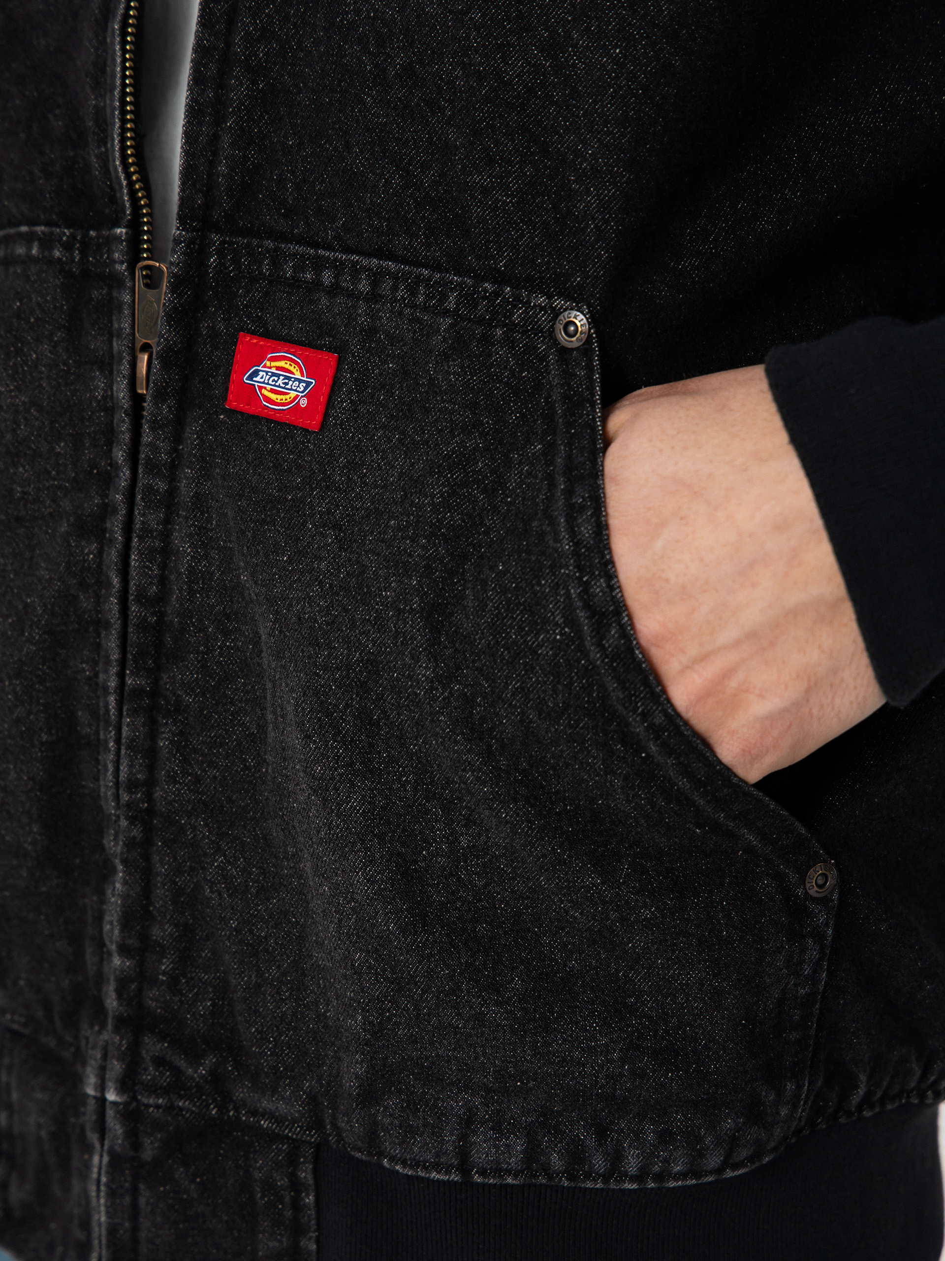 Dickies Hilham Lined Denim Hooded Bomber Dzseki (black wash faded)