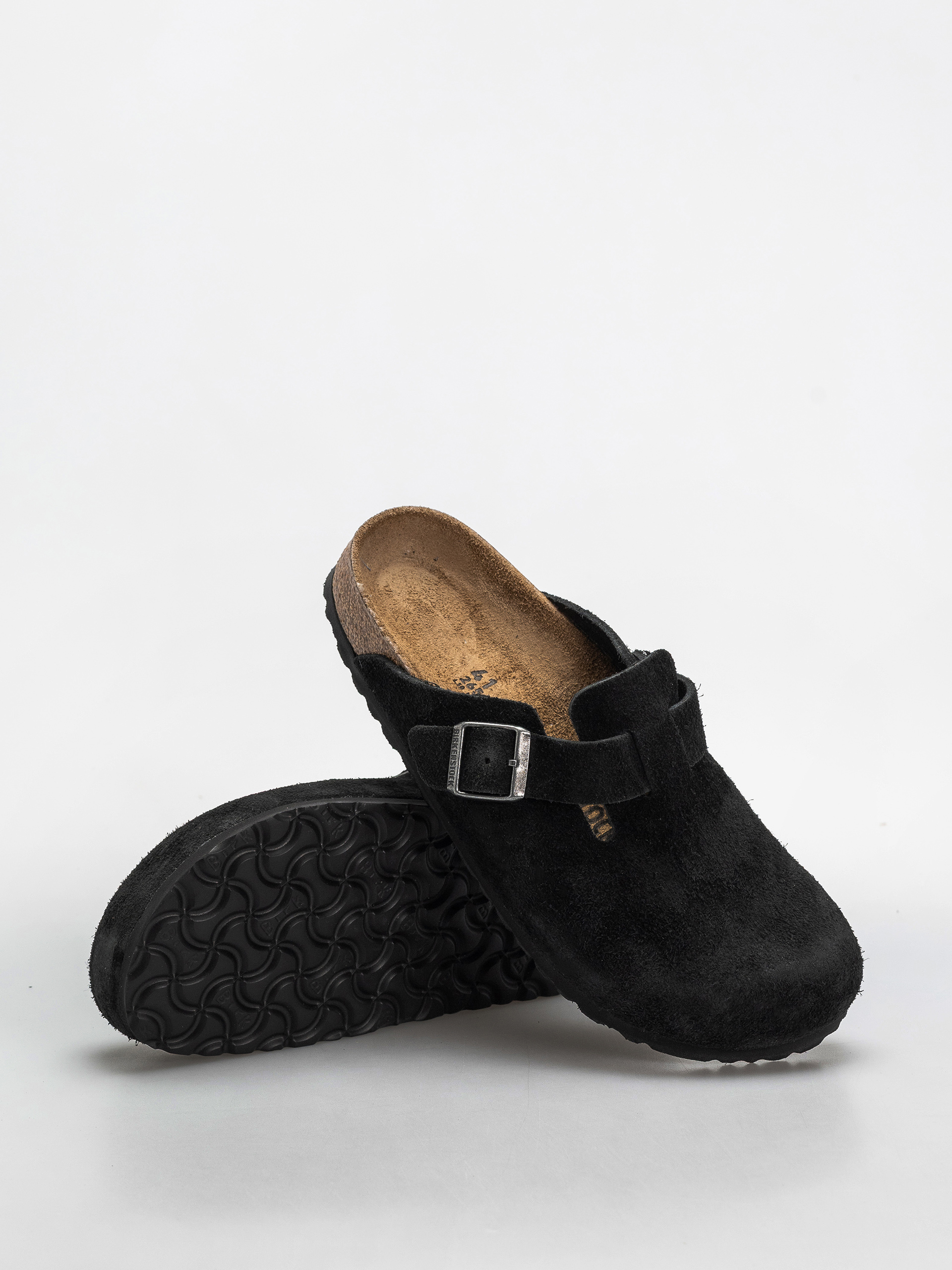 Birkenstock Boston Suede Leather Narrow Flip-flop papucsok (black)