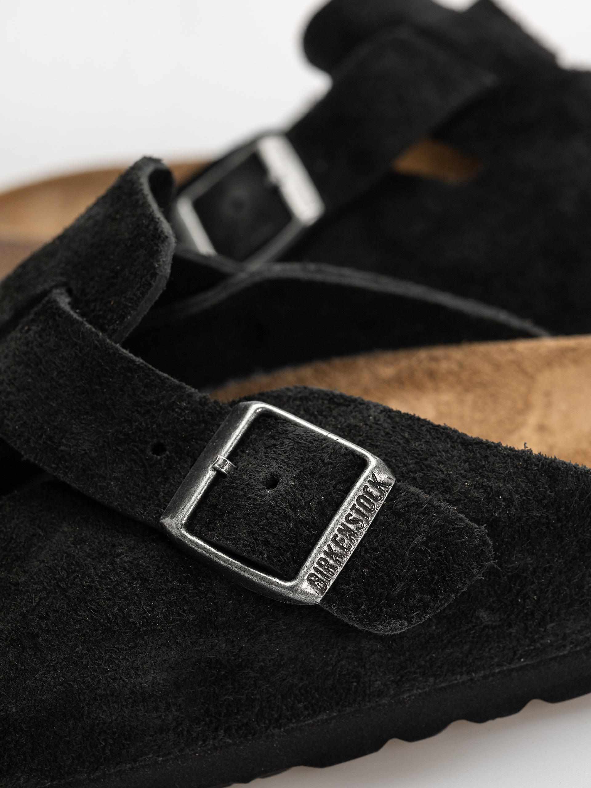Birkenstock Boston Suede Leather Narrow Flip-flop papucsok (black)